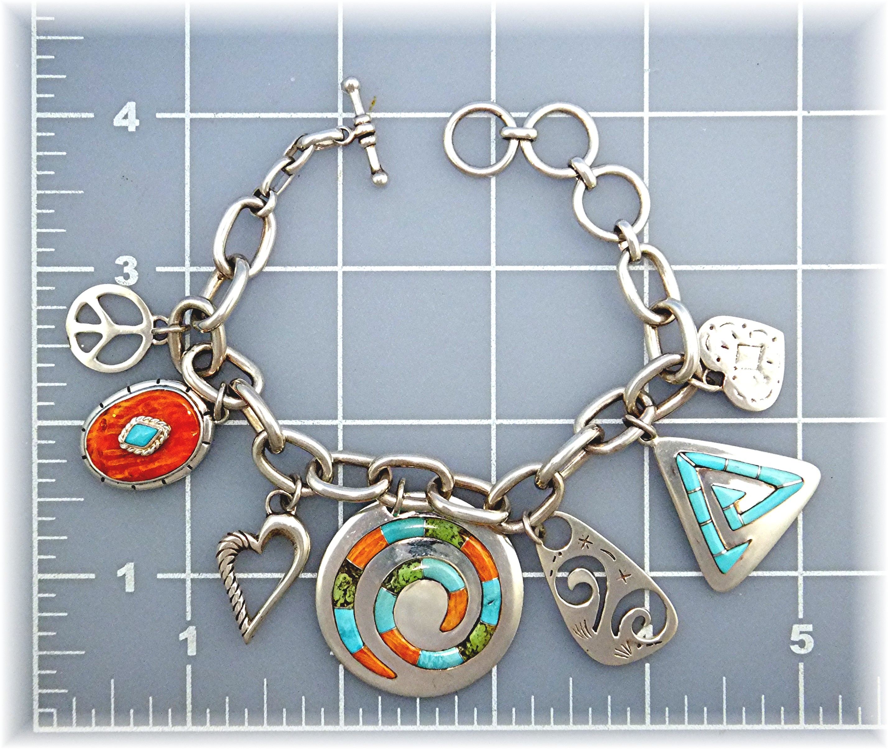 Bracelet Sterling Silver Charms Inlay  A.J. Toggle
