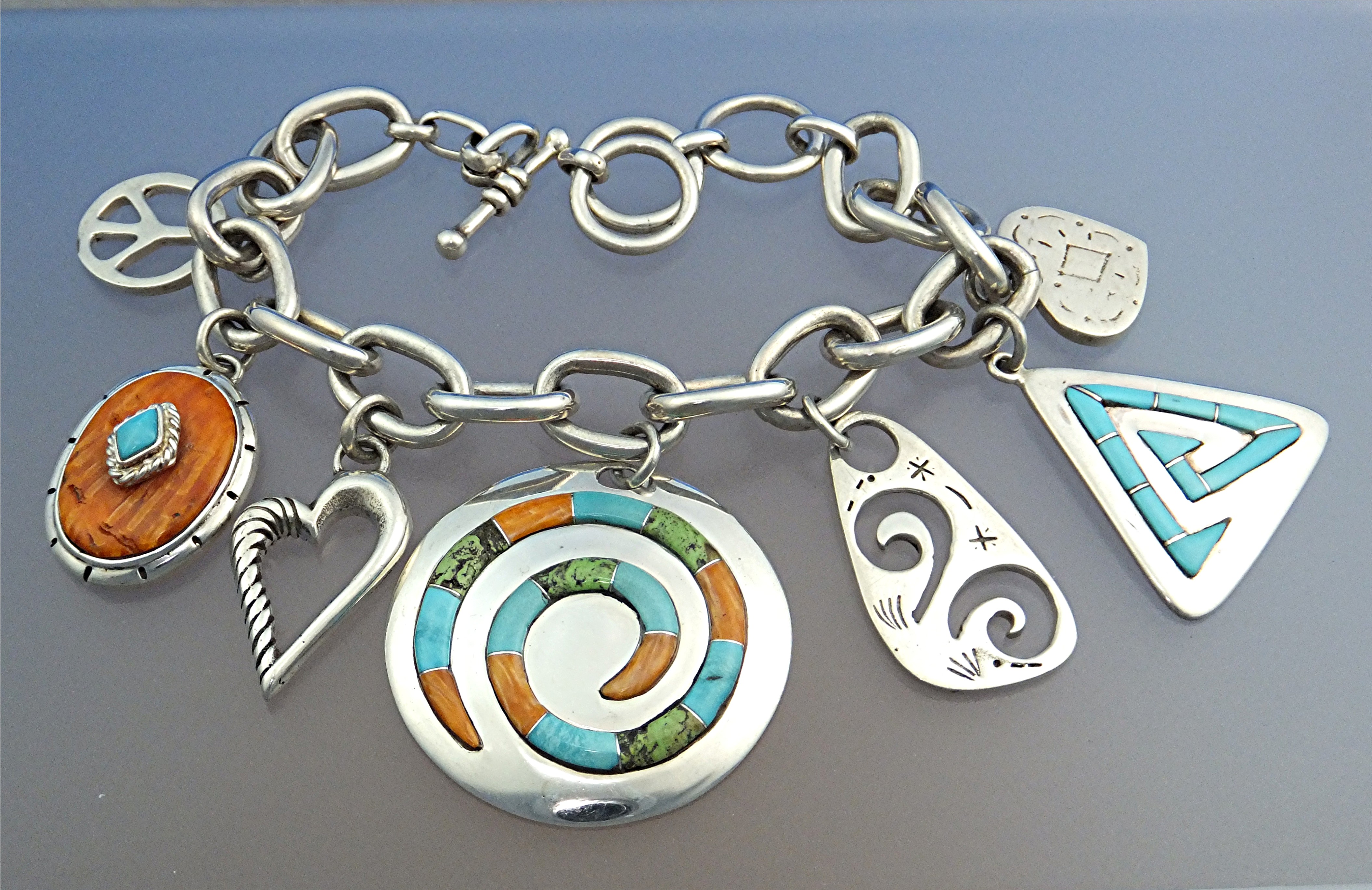 Bracelet Sterling Silver Charms Inlay  A.J. Toggle
