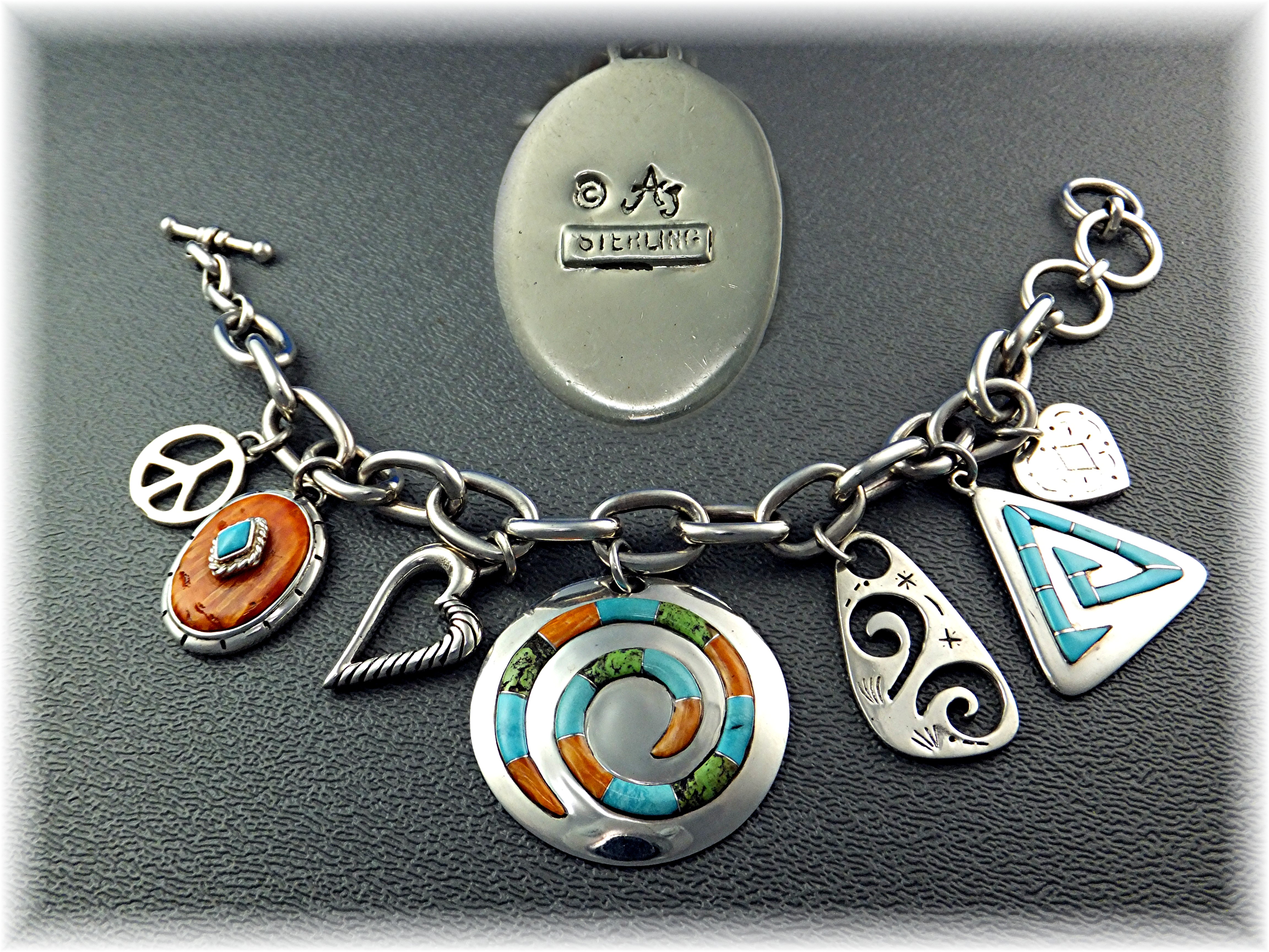 Bracelet Sterling Silver Charms Inlay  A.J. Toggle