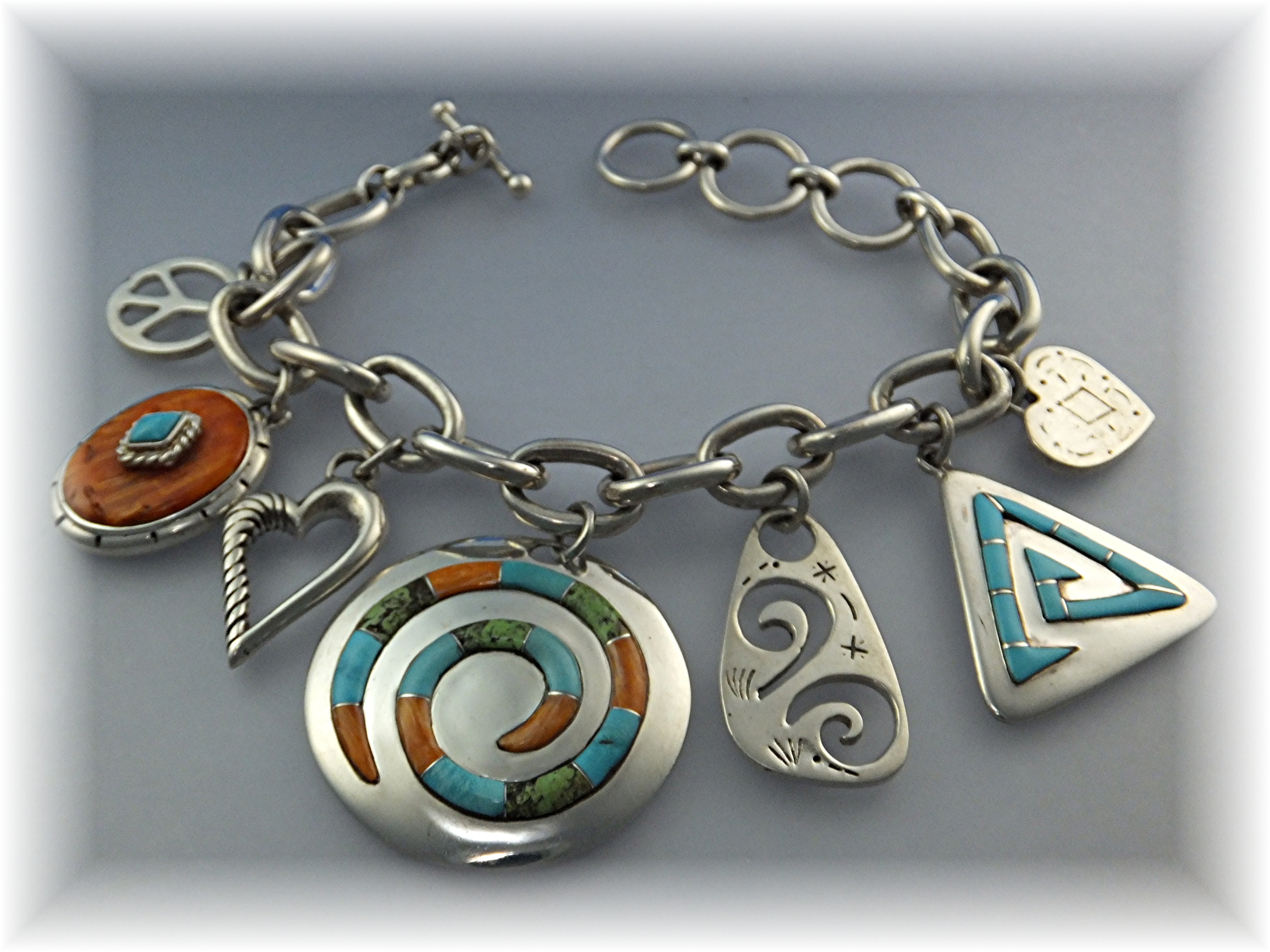 Bracelet Sterling Silver Charms Inlay  A.J. Toggle