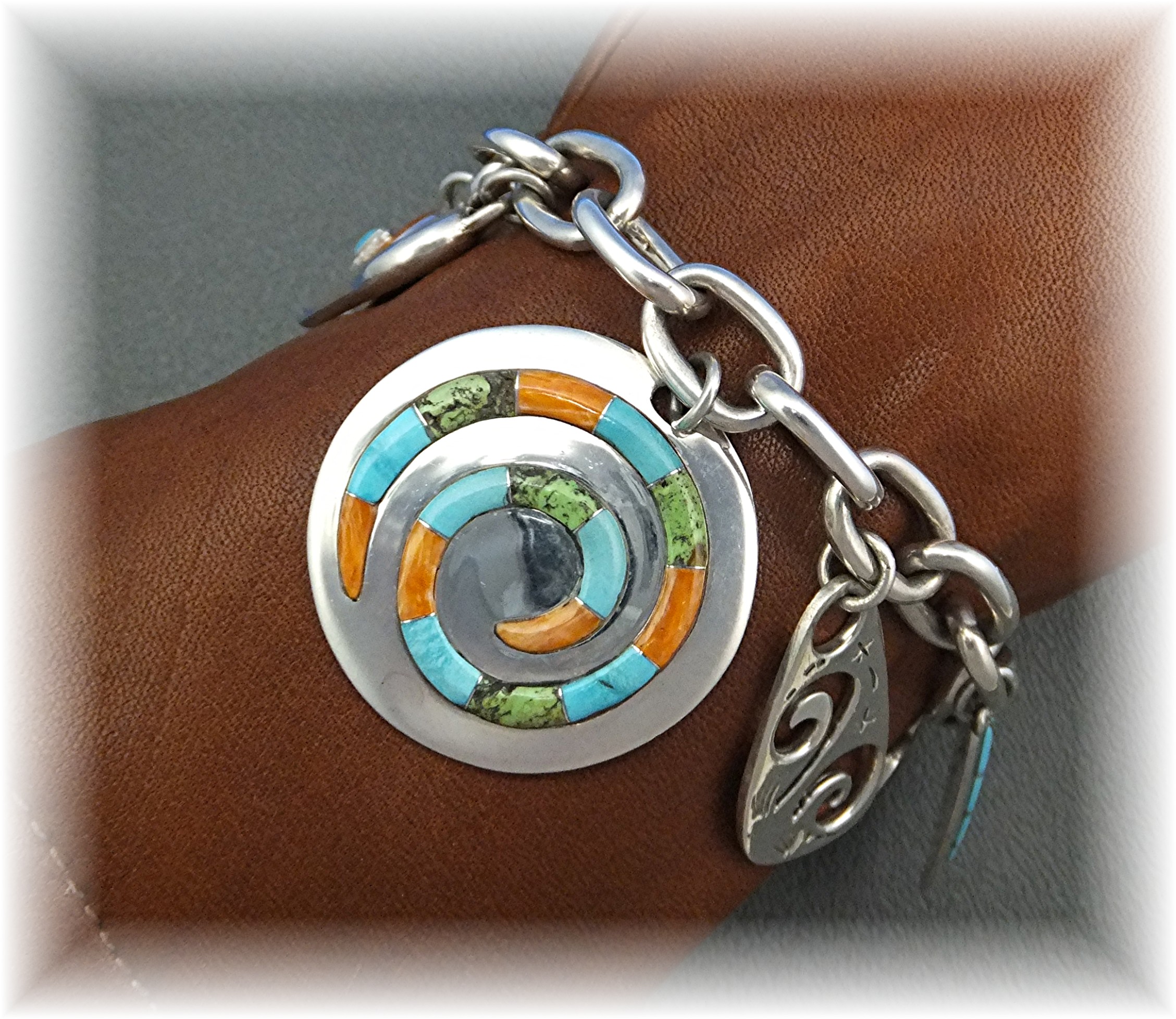 Bracelet Sterling Silver Charms Inlay  A.J. Toggle