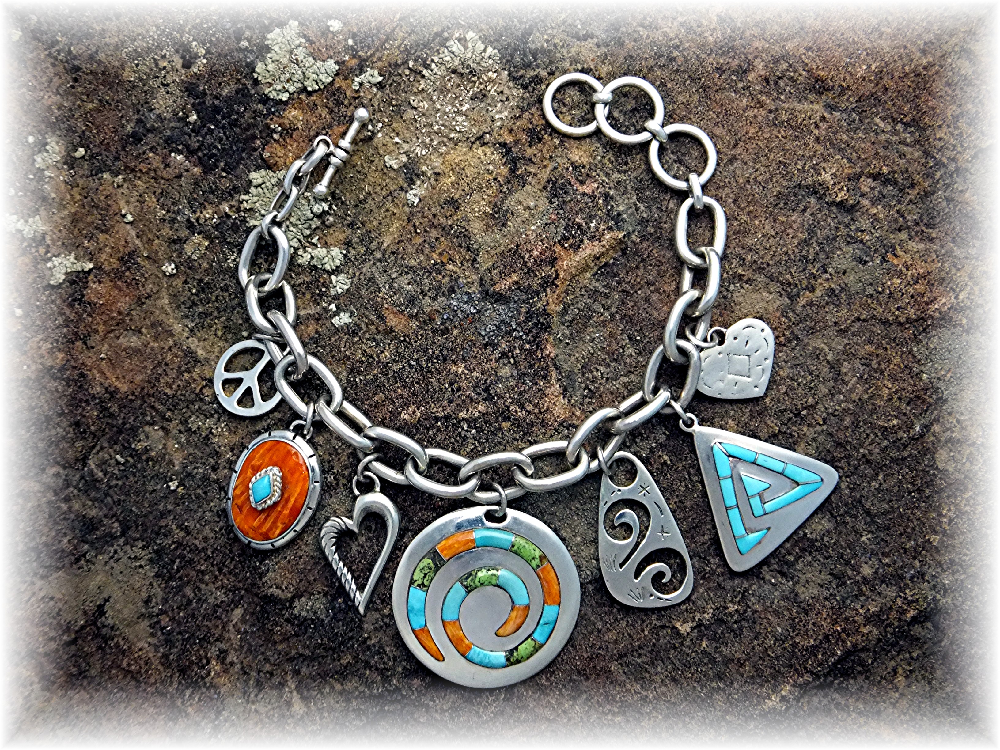 Bracelet Sterling Silver Charms Inlay  A.J. Toggle