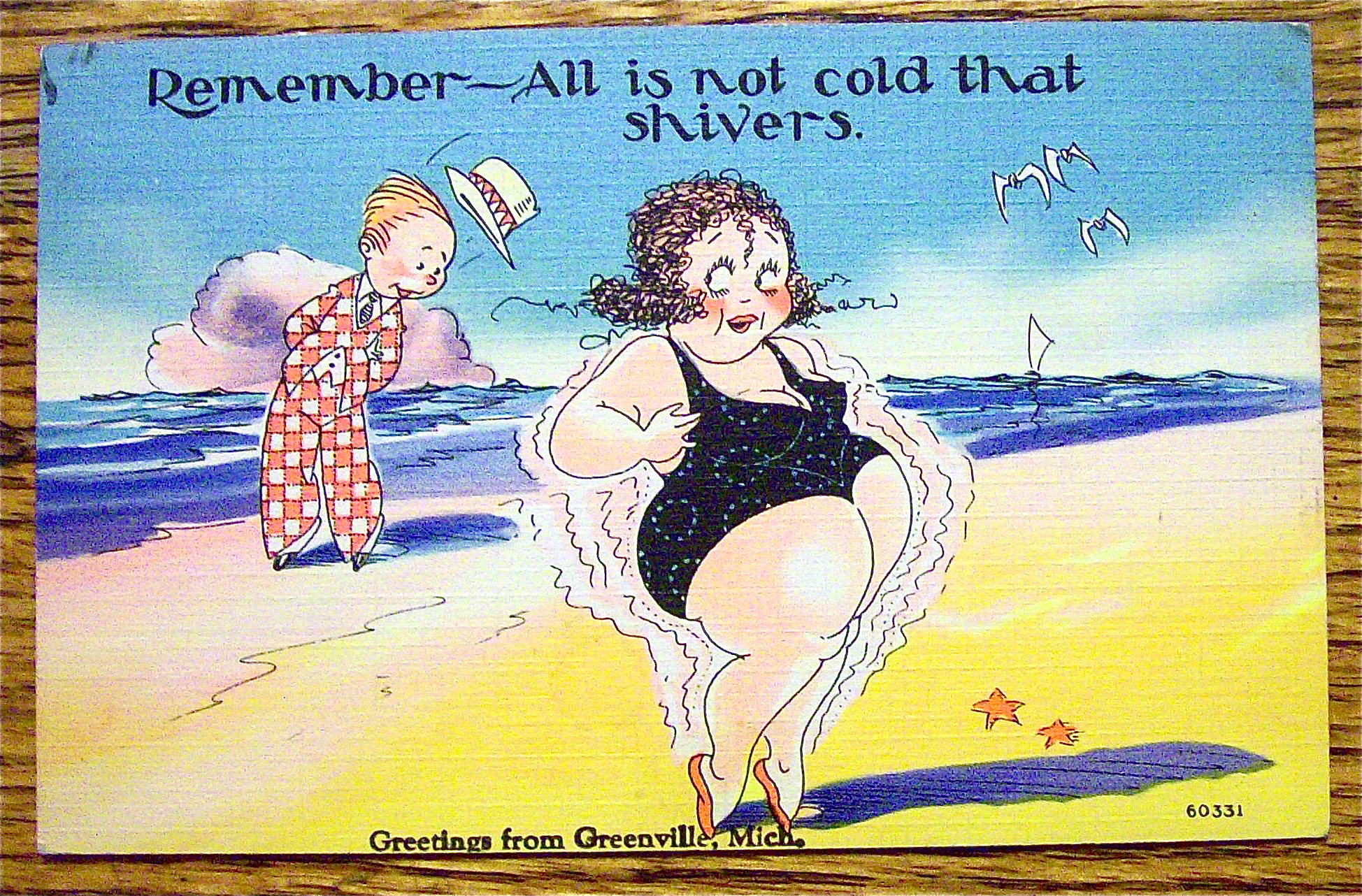 A Woman On Beach And Guy Staring Postcard