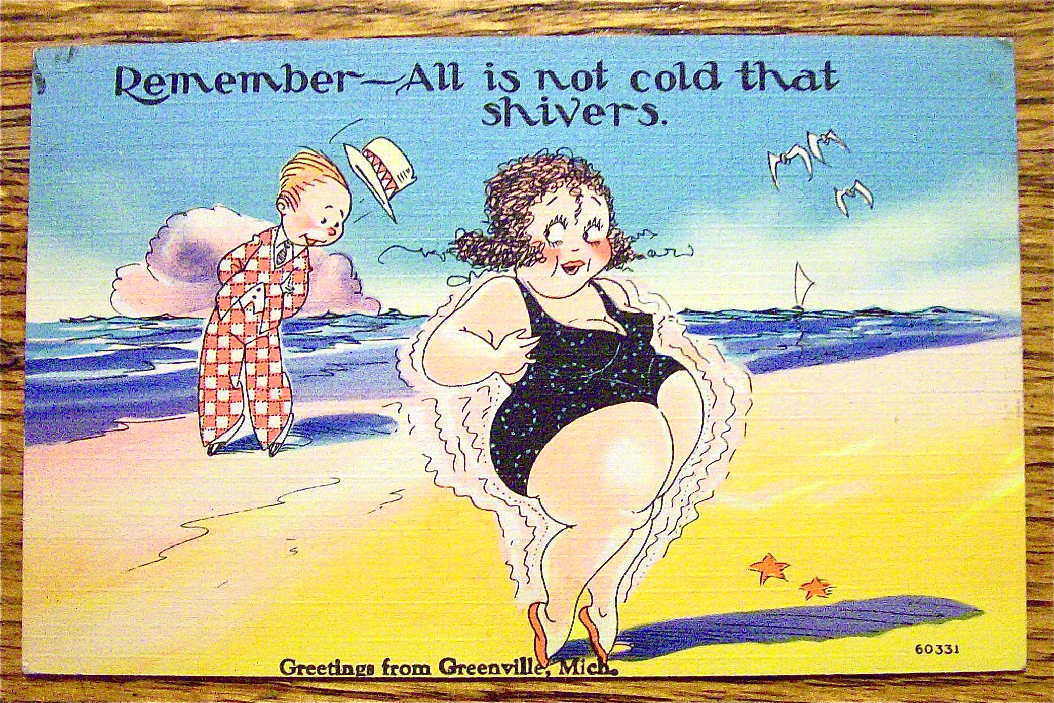 A Woman On Beach And Guy Staring Postcard