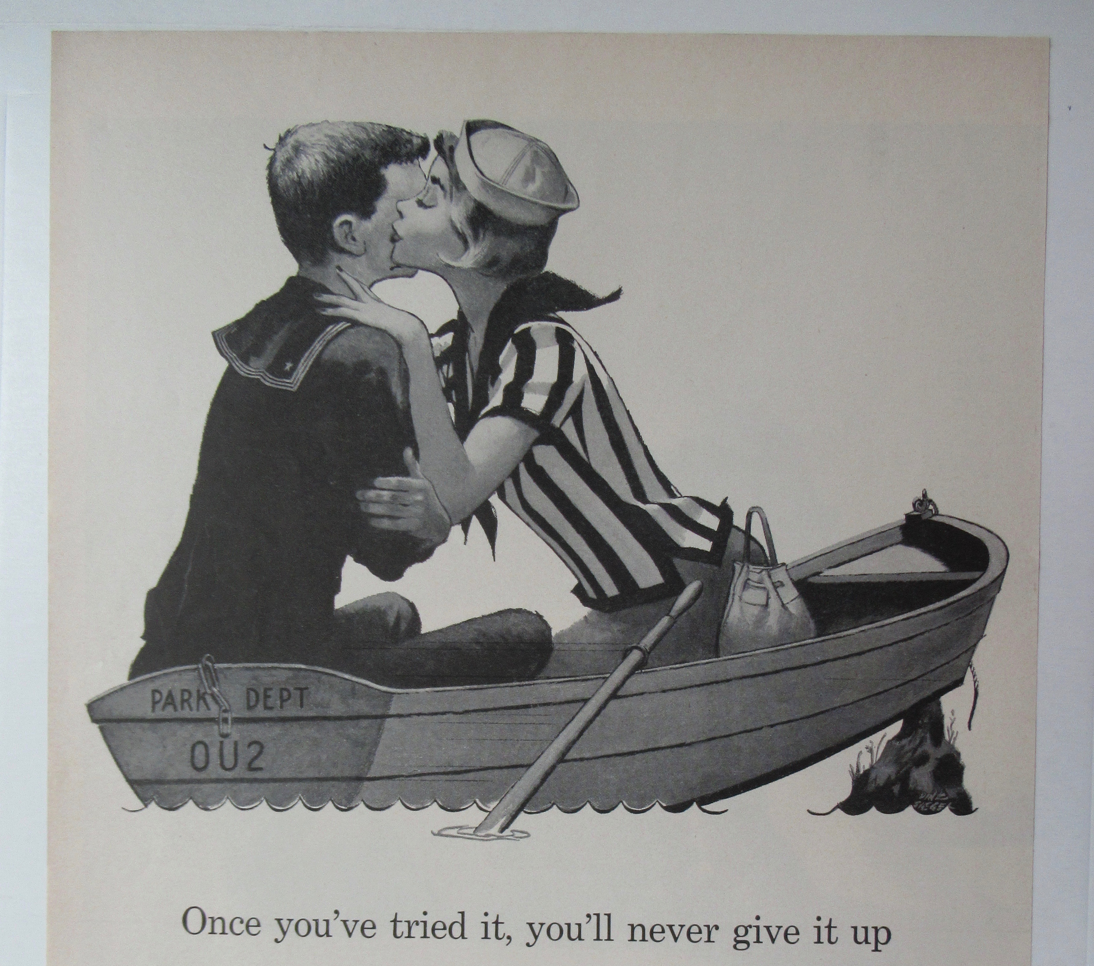 1956 Royal Typewriter with Woman Kissing Man in a Boat