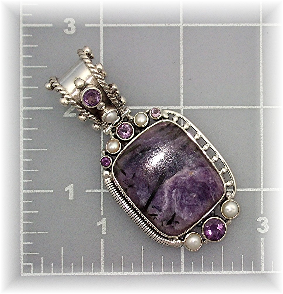 Pendant Sterling Silver Pearl Amethyst Russian Charolit
