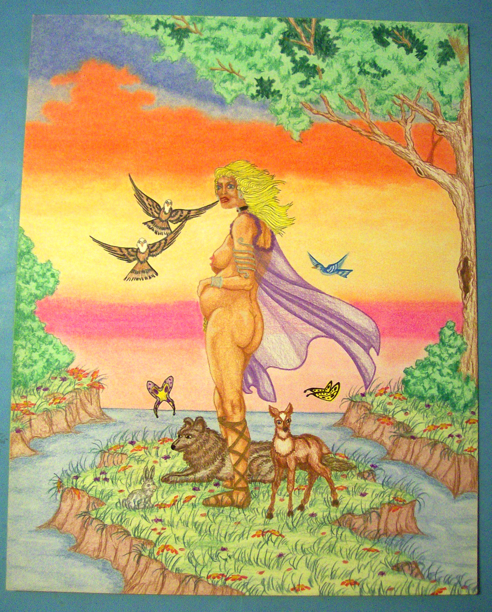 Mother Nature Original Nude Fantasy Drawing J. C. Pond