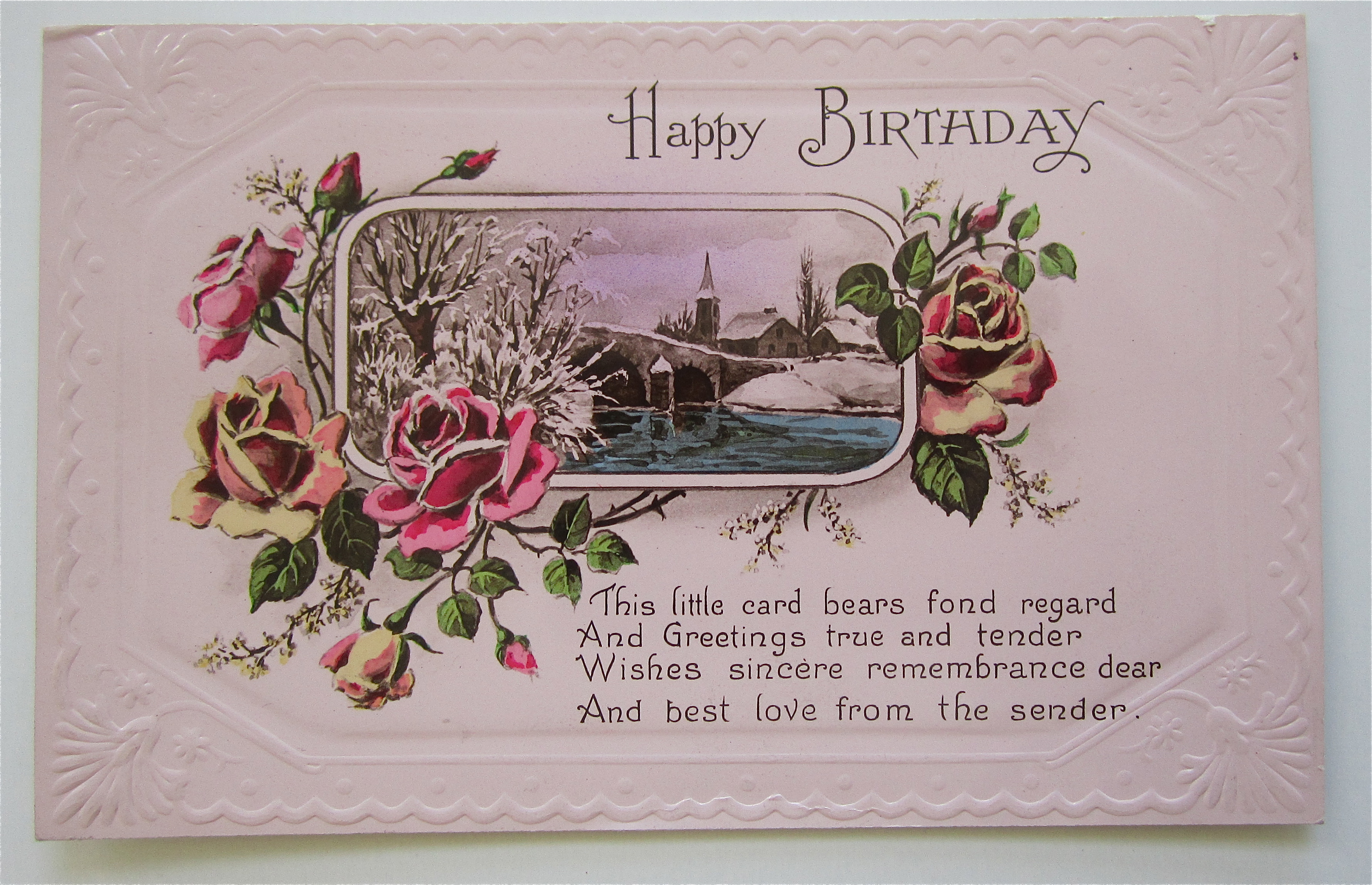 Snow, River And Church Birthday Postcard