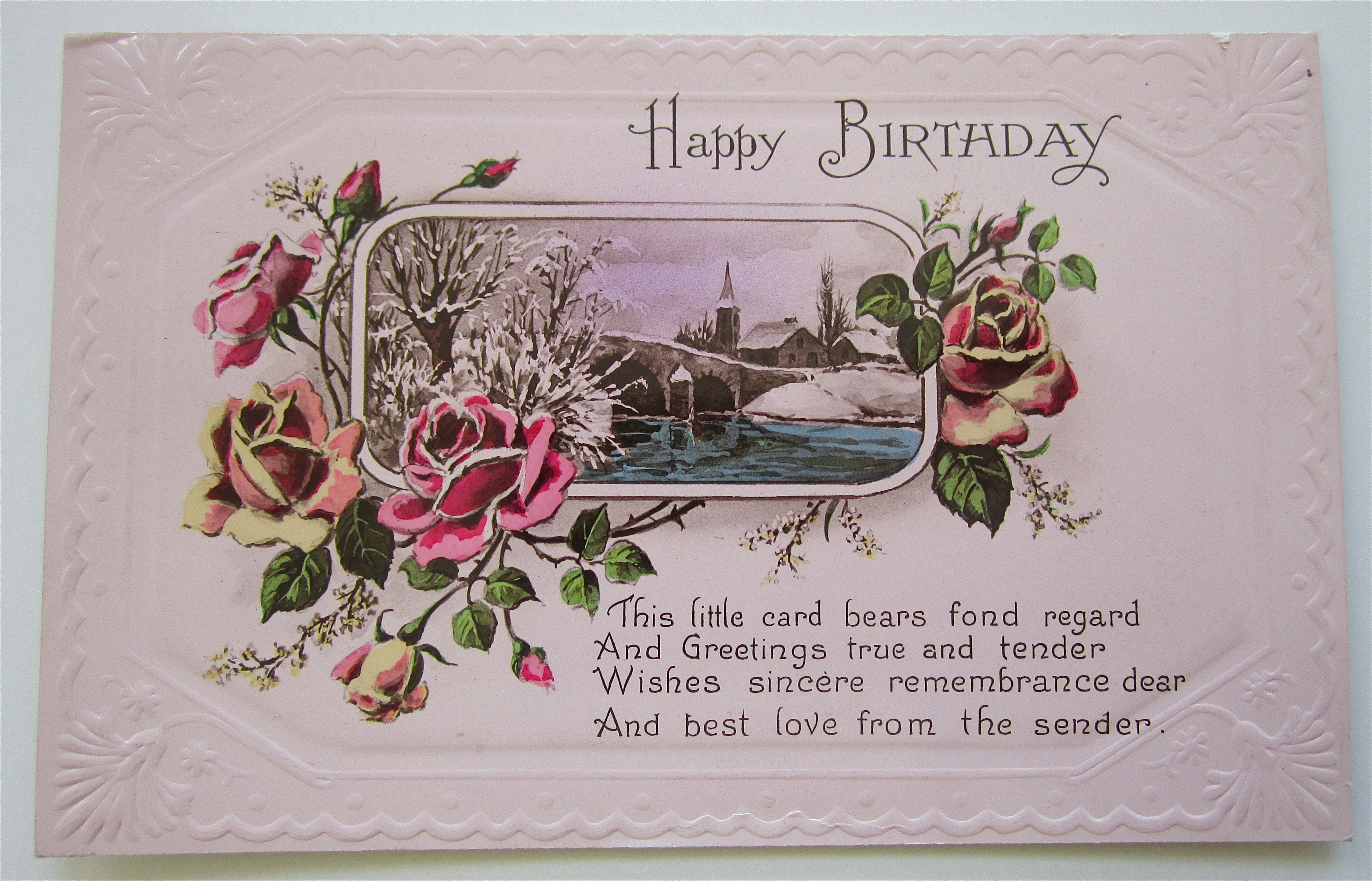 Snow, River And Church Birthday Postcard