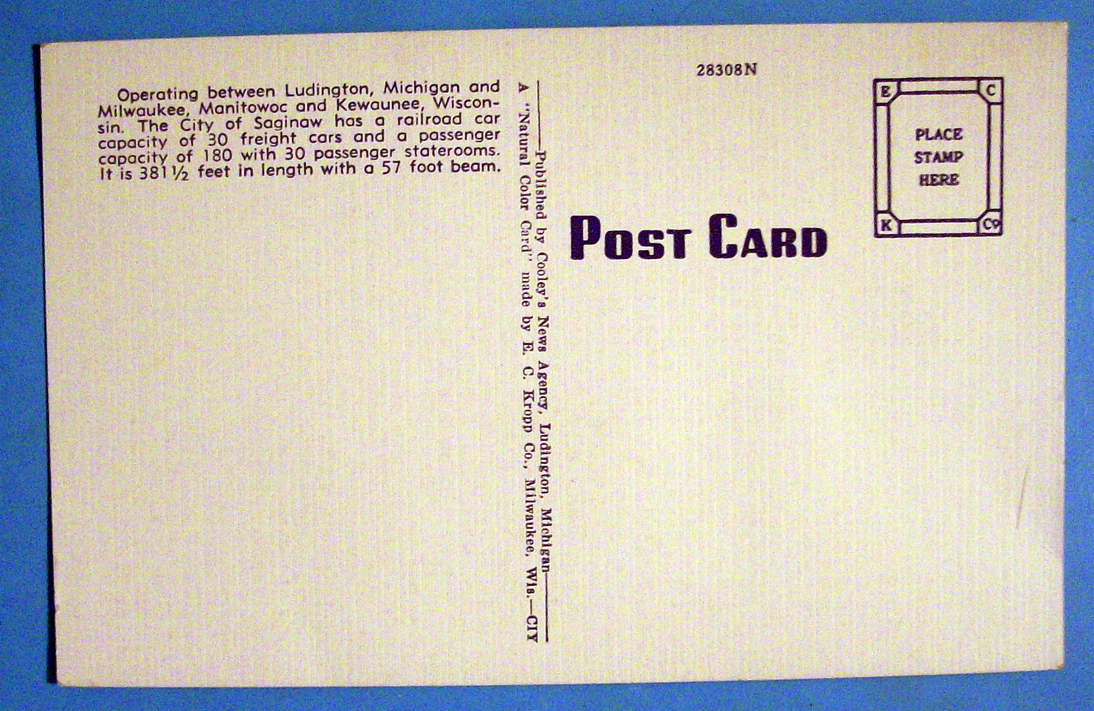 Pere Marquette Carferry Postcard