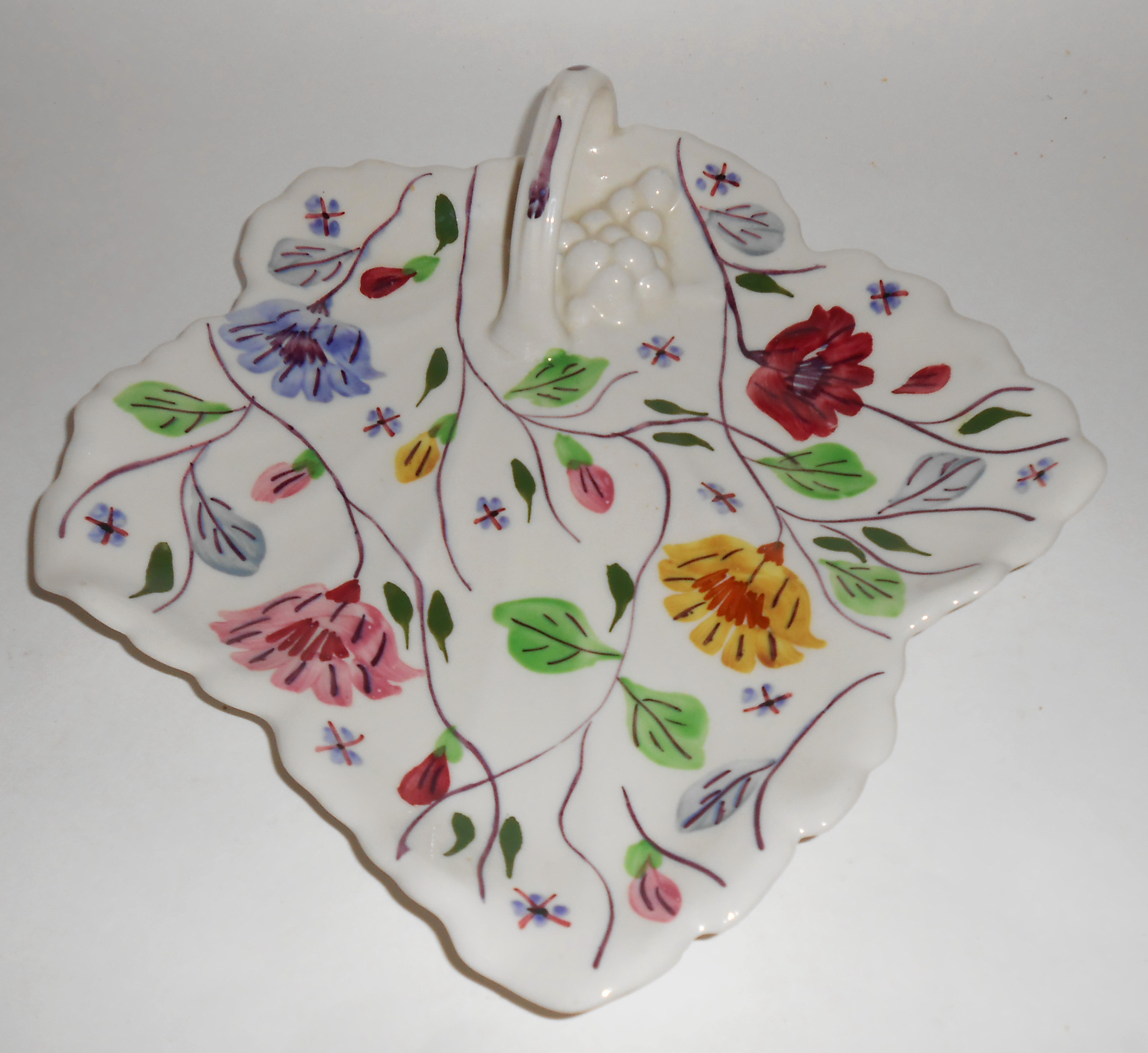 Blue Ridge Pottery China Chintz Handled Leaf Dish! MINT