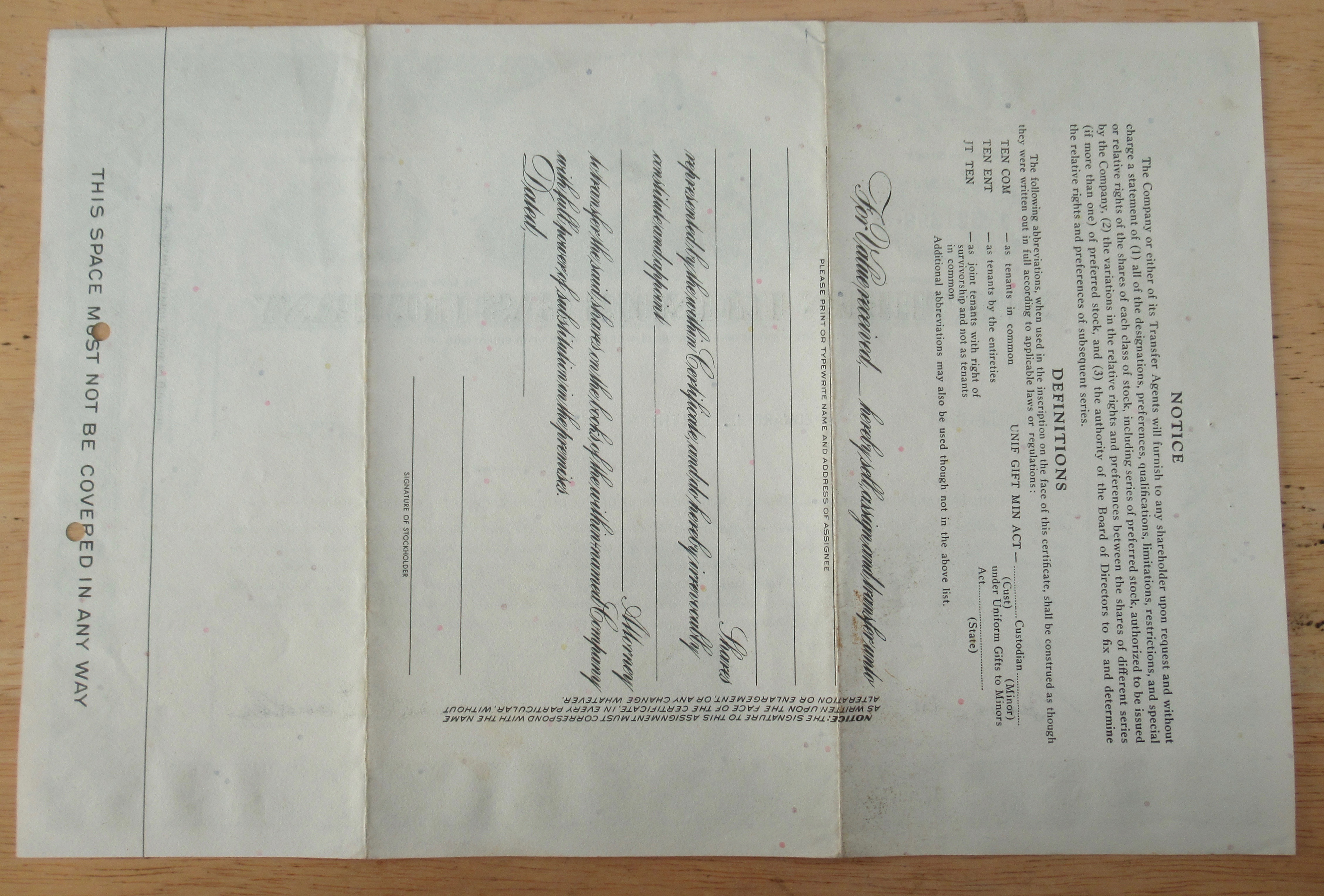 Northern Illinois Gas Company Stock Certificate 1962
