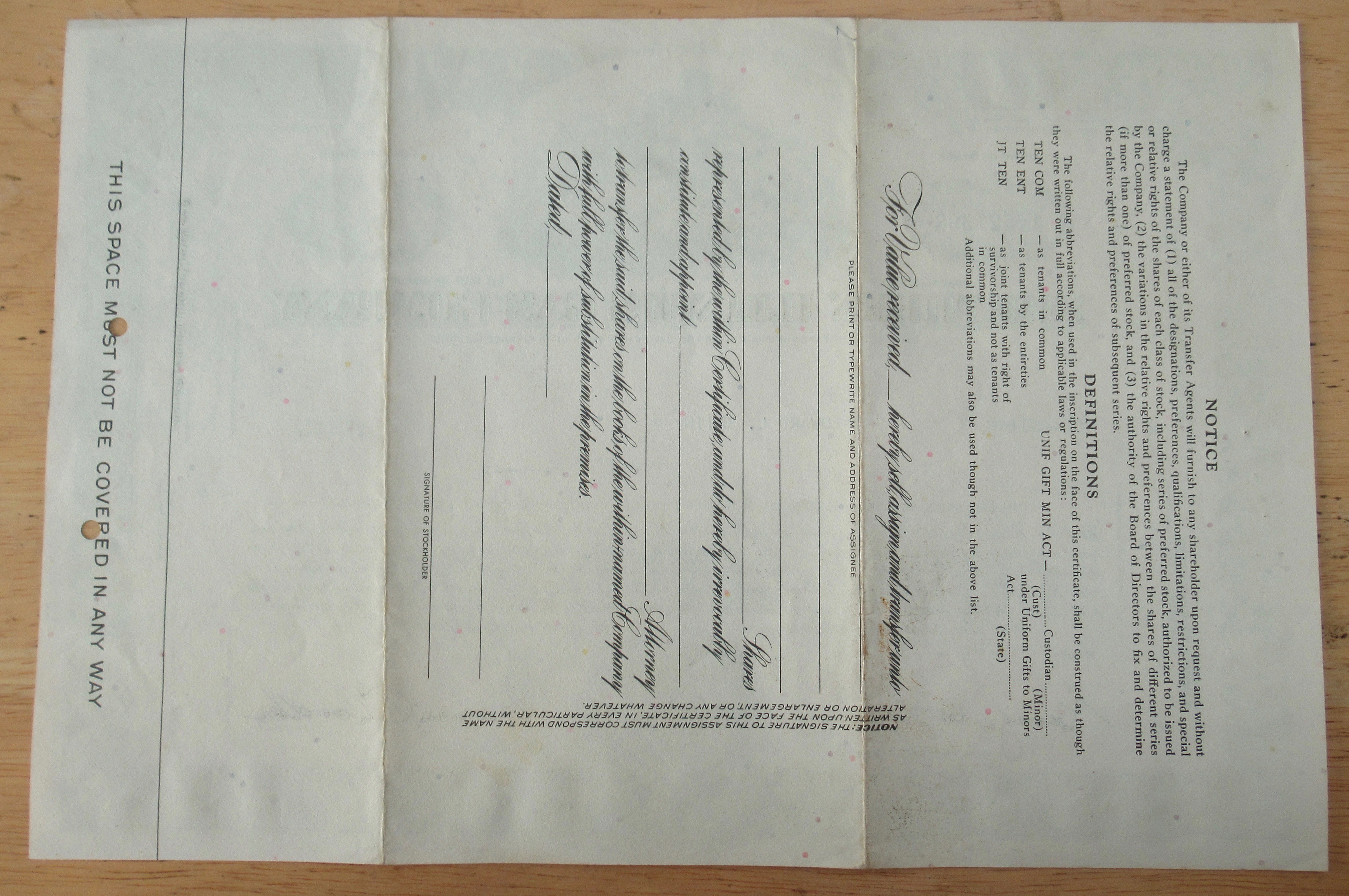 Northern Illinois Gas Company Stock Certificate 1962