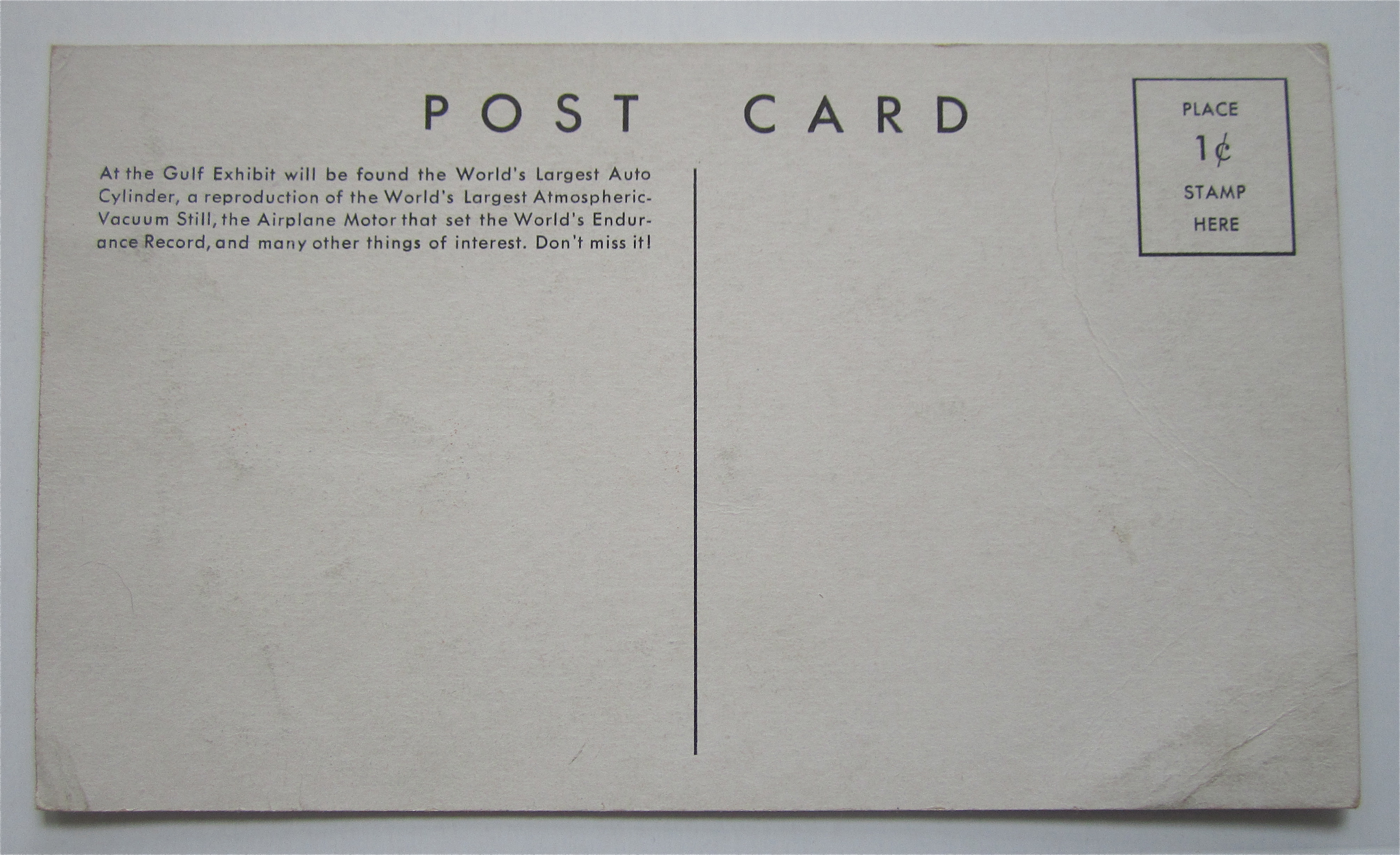 1933 Century Of Progress, Gulf Exhibit Postcard