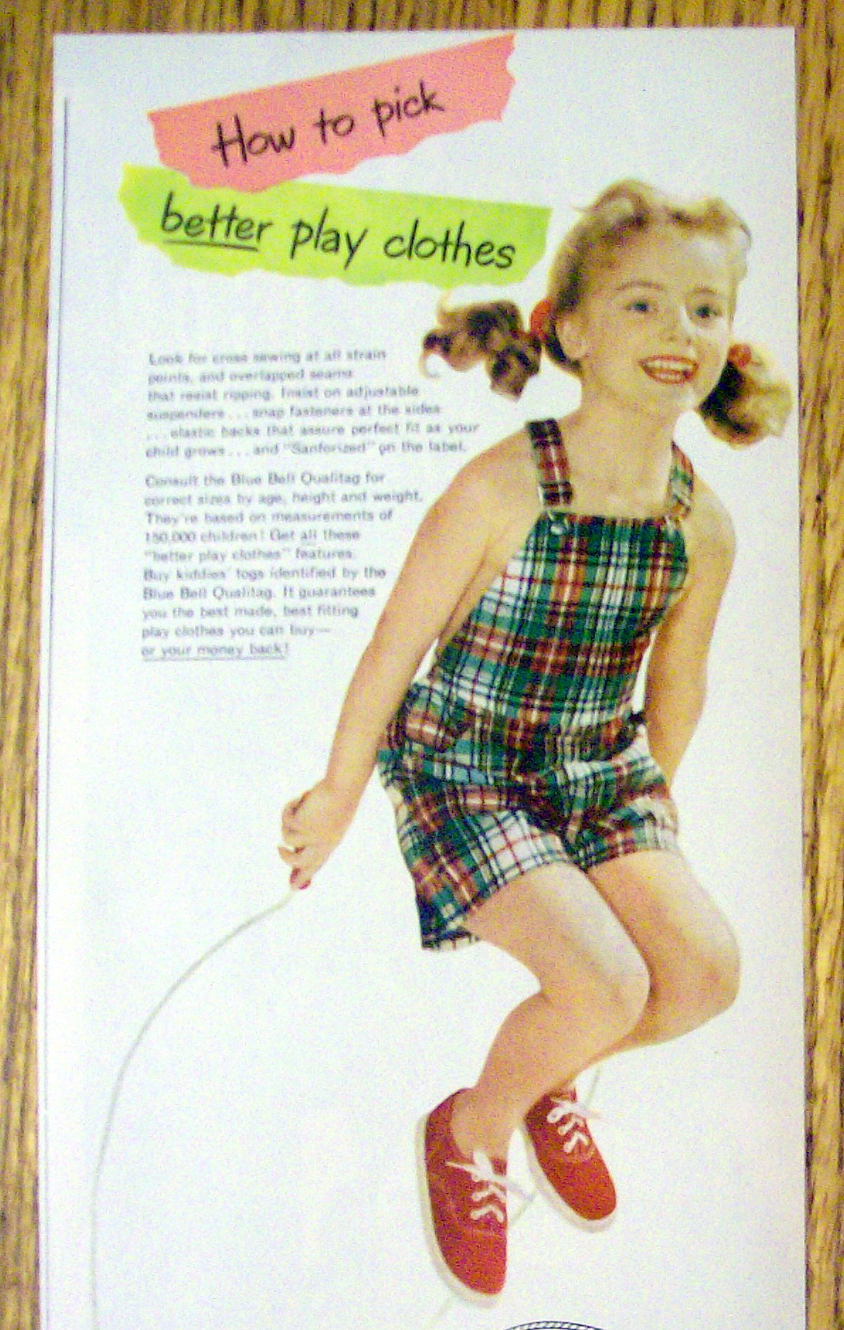 1951 Blue Bell Children's Play Clothes with Girl & Rope