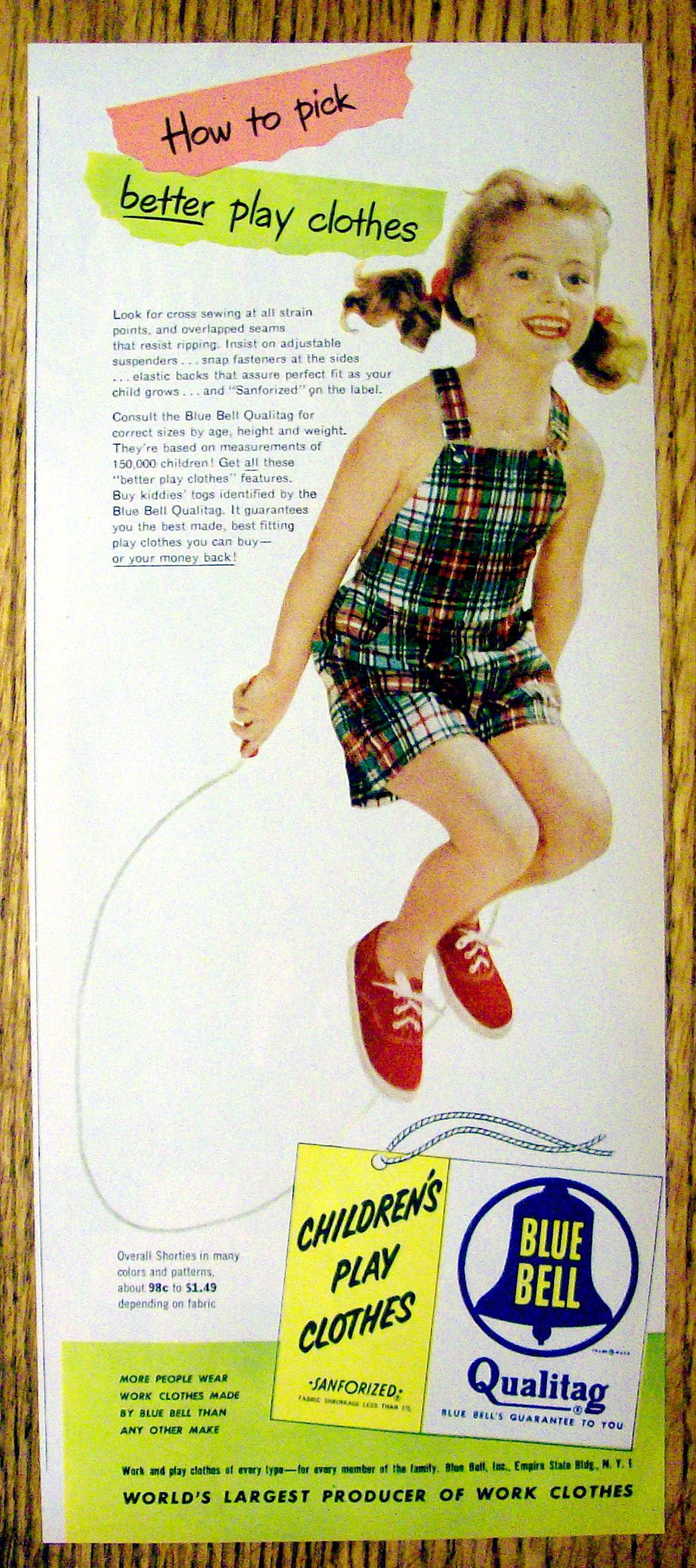 1951 Blue Bell Children's Play Clothes with Girl & Rope