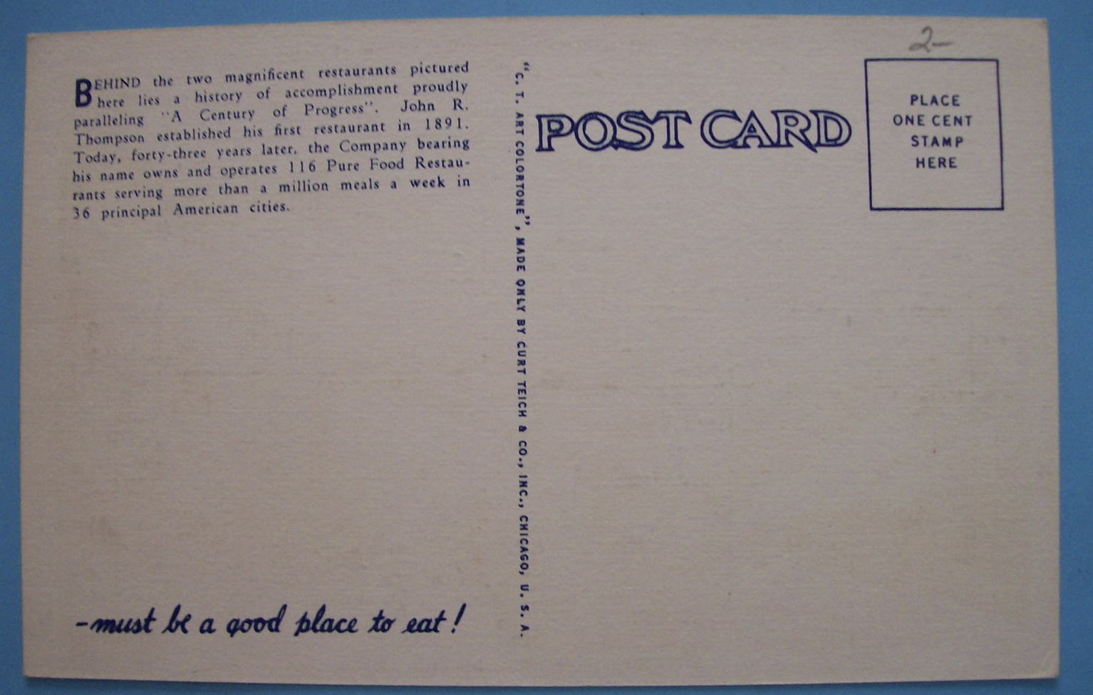1933 Century Of Progress Thompson Restaurant Postcard