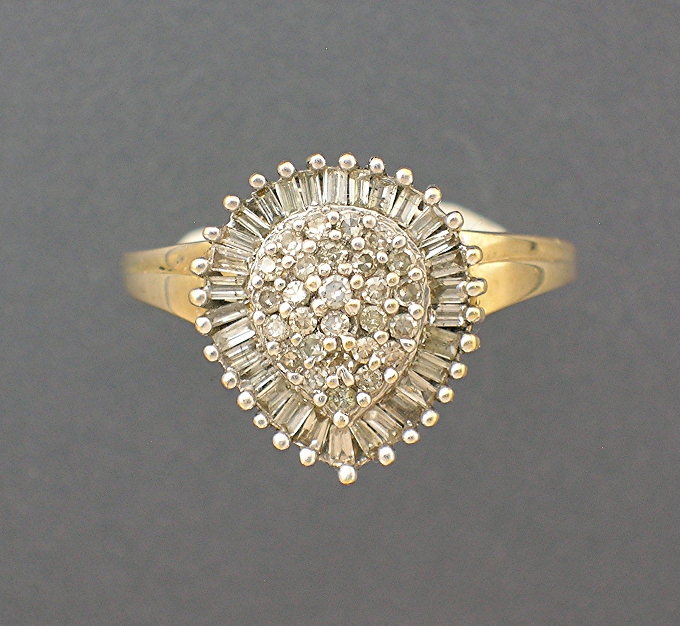Diamond Baguette and Round Yellow Gold Ring 1 1/2 Ct