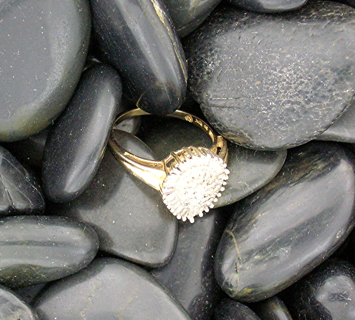 Diamond  Baguette and Round Yellow Gold Ring 1 1/2 Ct