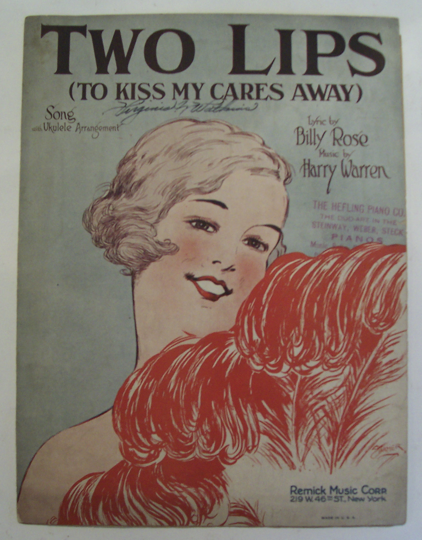 Sheet Music of 1928 Two Lips
