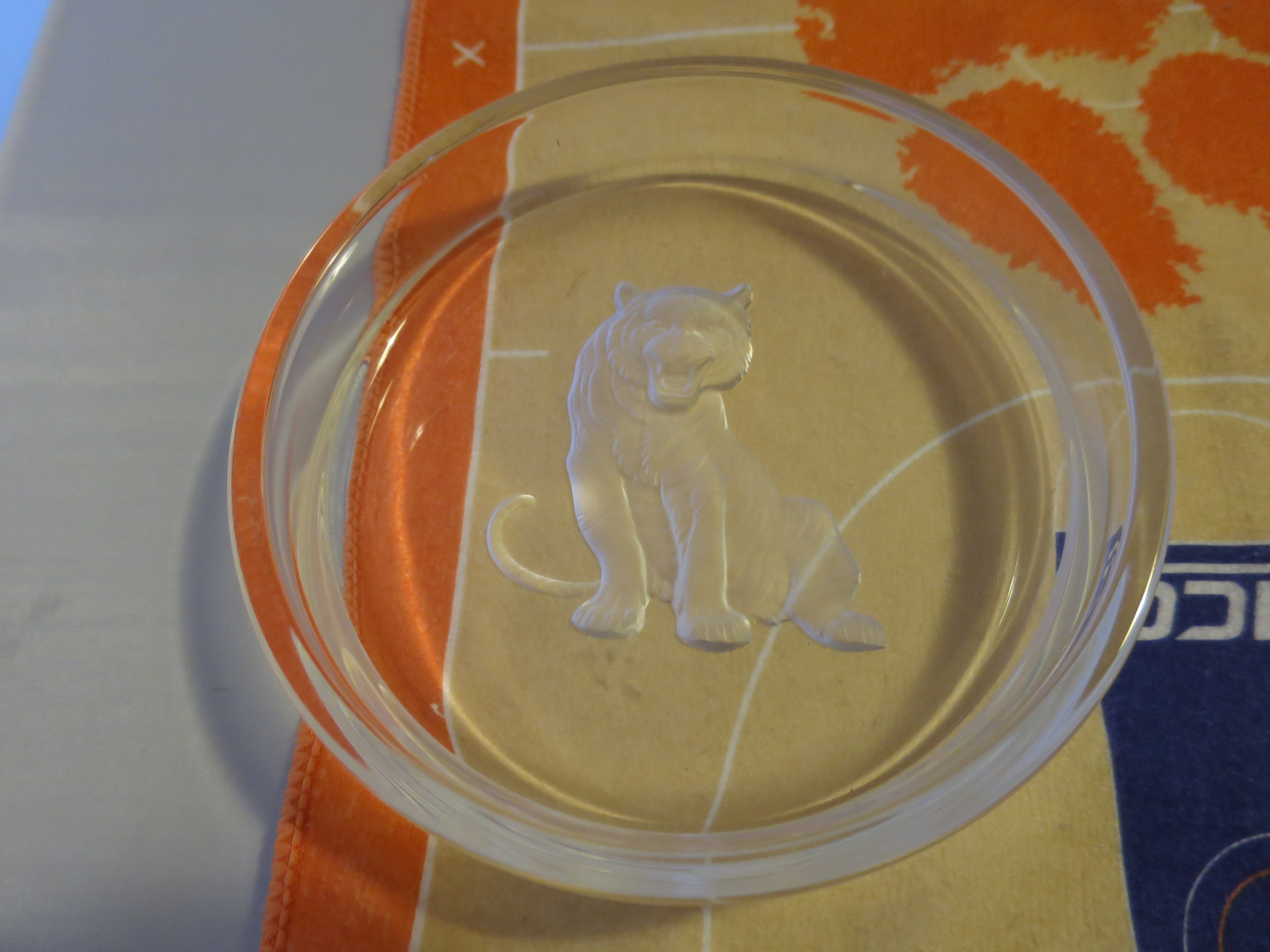 Clemson Littlejohn Coliseum towel and Tiger Clear Glass Dish lot