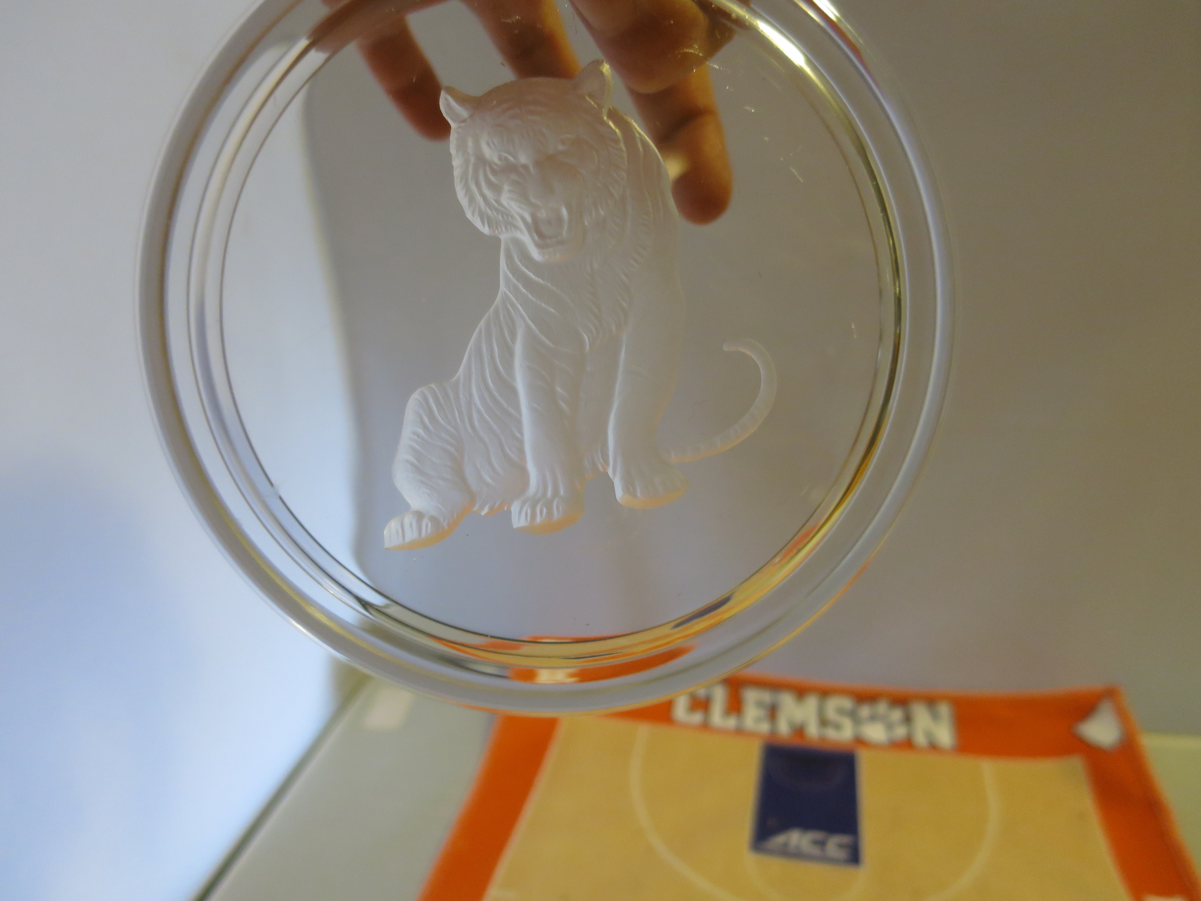 Clemson Littlejohn Coliseum towel and Tiger Clear Glass Dish lot