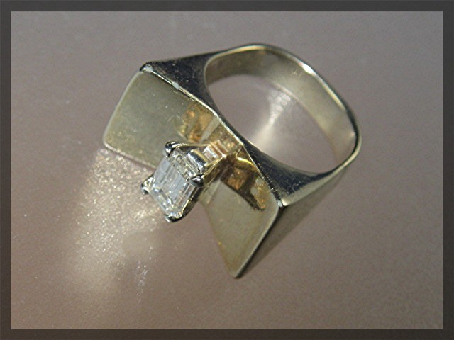 Diamond EMERALD CUT  14K Gold Art Deco Look Ring