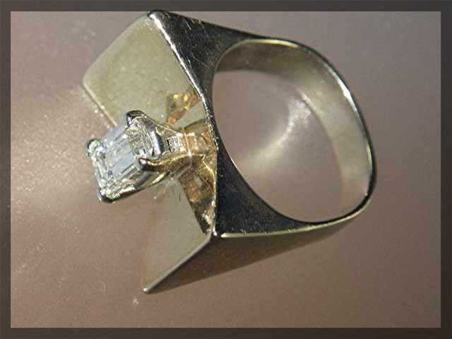 Diamond EMERALD CUT  14K Gold Art Deco Look Ring
