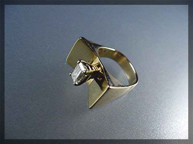 Diamond EMERALD CUT  14K Gold Art Deco Look Ring