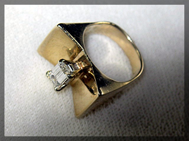 Diamond EMERALD CUT 14K Gold Art Deco Look Ring