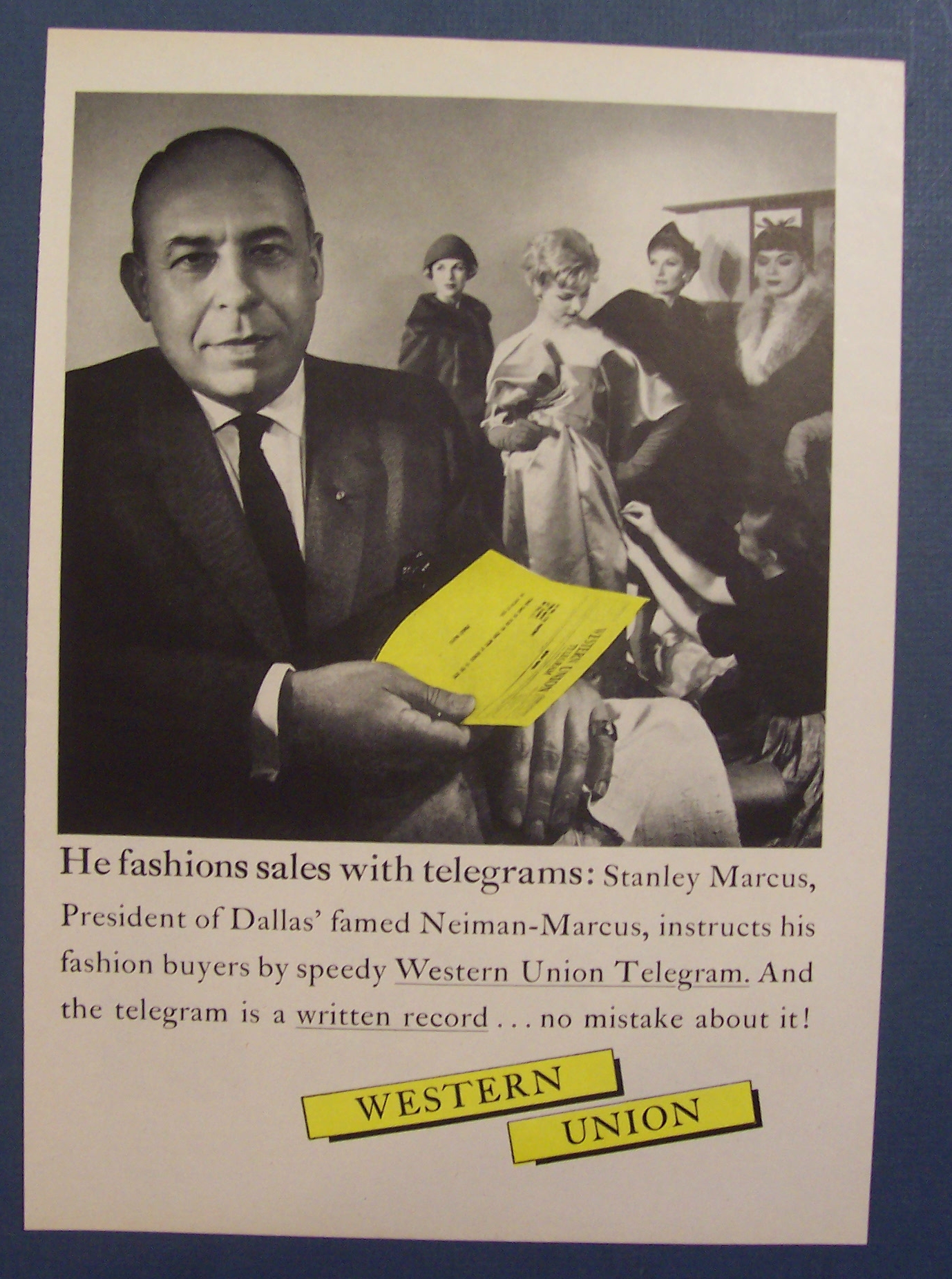 1958  Western  Union  Telegram  with  Stanley  Marcus