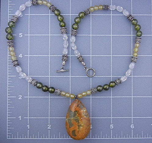 Amber Sterling Silver Peridot Citrine Crystal Necklace