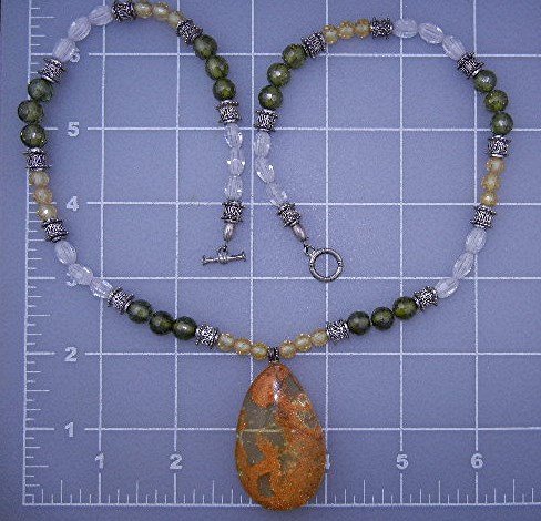 Amber Sterling Silver Peridot Citrine Crystal Necklace