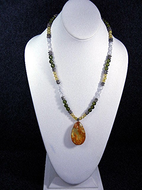 Amber Sterling Silver Peridot Citrine Crystal Necklace