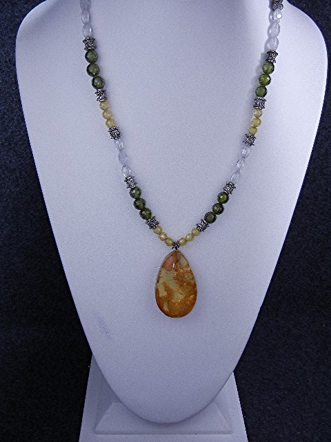 Amber Sterling Silver Peridot Citrine Crystal Necklace