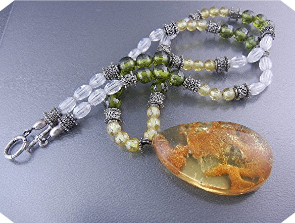 Amber Sterling Silver Peridot Citrine Crystal Necklace