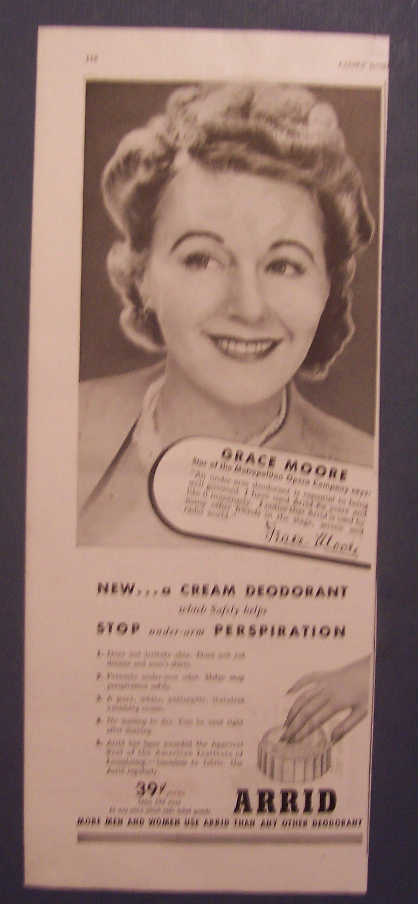 1945  Arrid  Deodorant  with  Grace  Moore