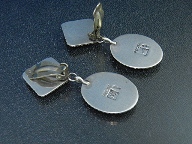 Sterling Silver Onyx Clip Earrings 2 1/4 Inches