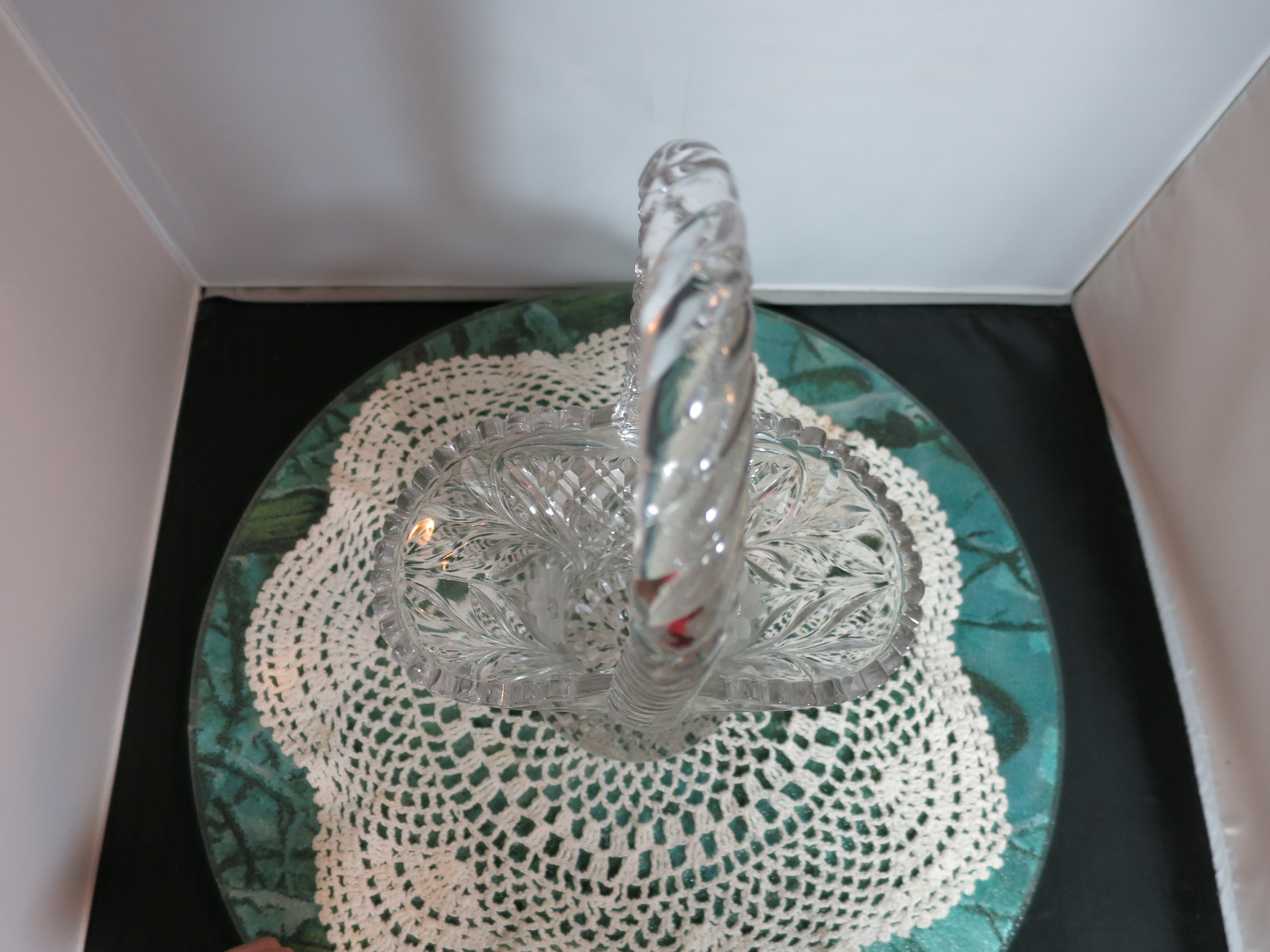 Vintage Brides Basket Diamond Etched Flower Rope Handle 12 inch