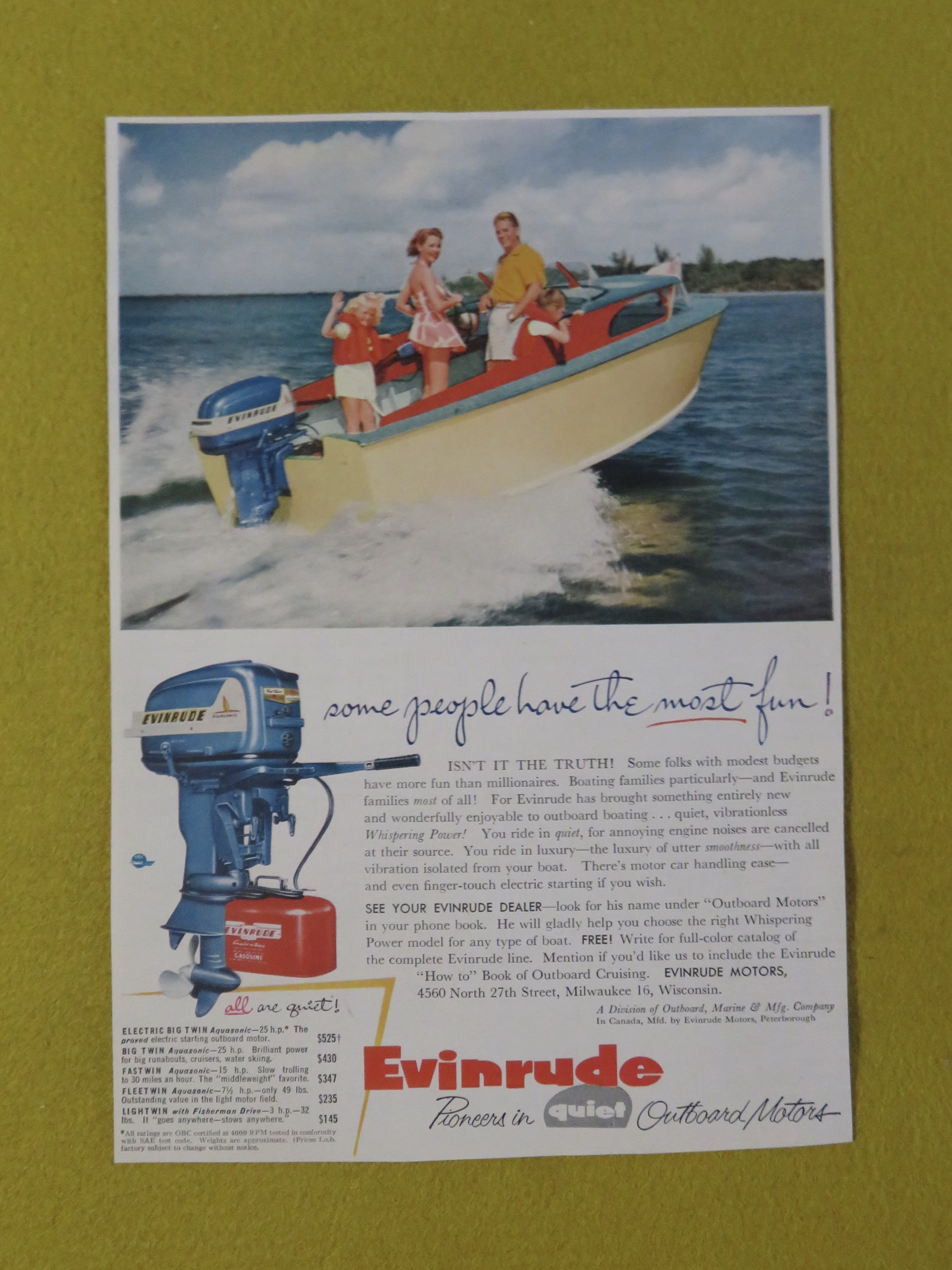 1950 Evinrude Outboard Motors with Family On A Boat