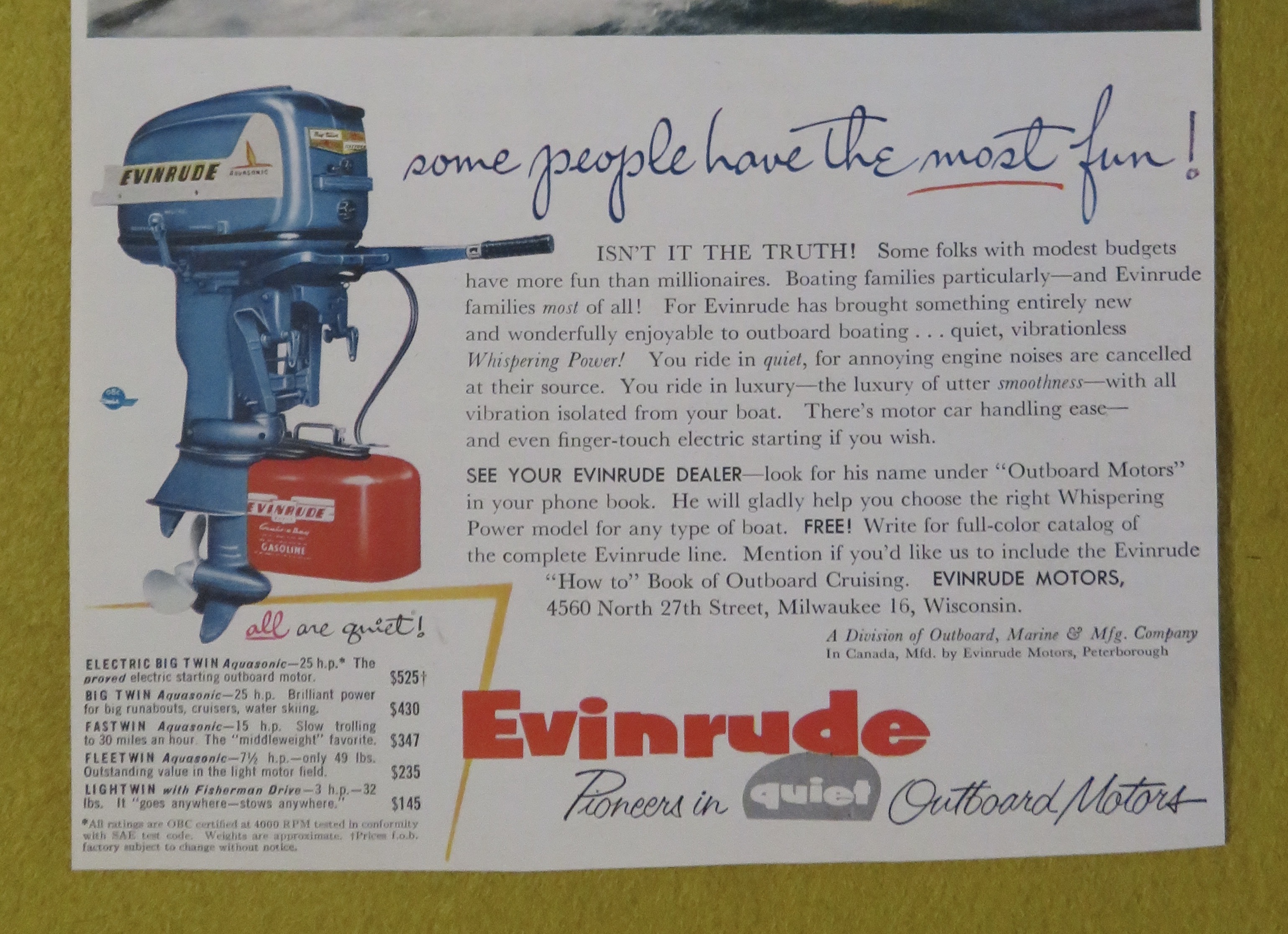 1950 Evinrude Outboard Motors with Family On A Boat