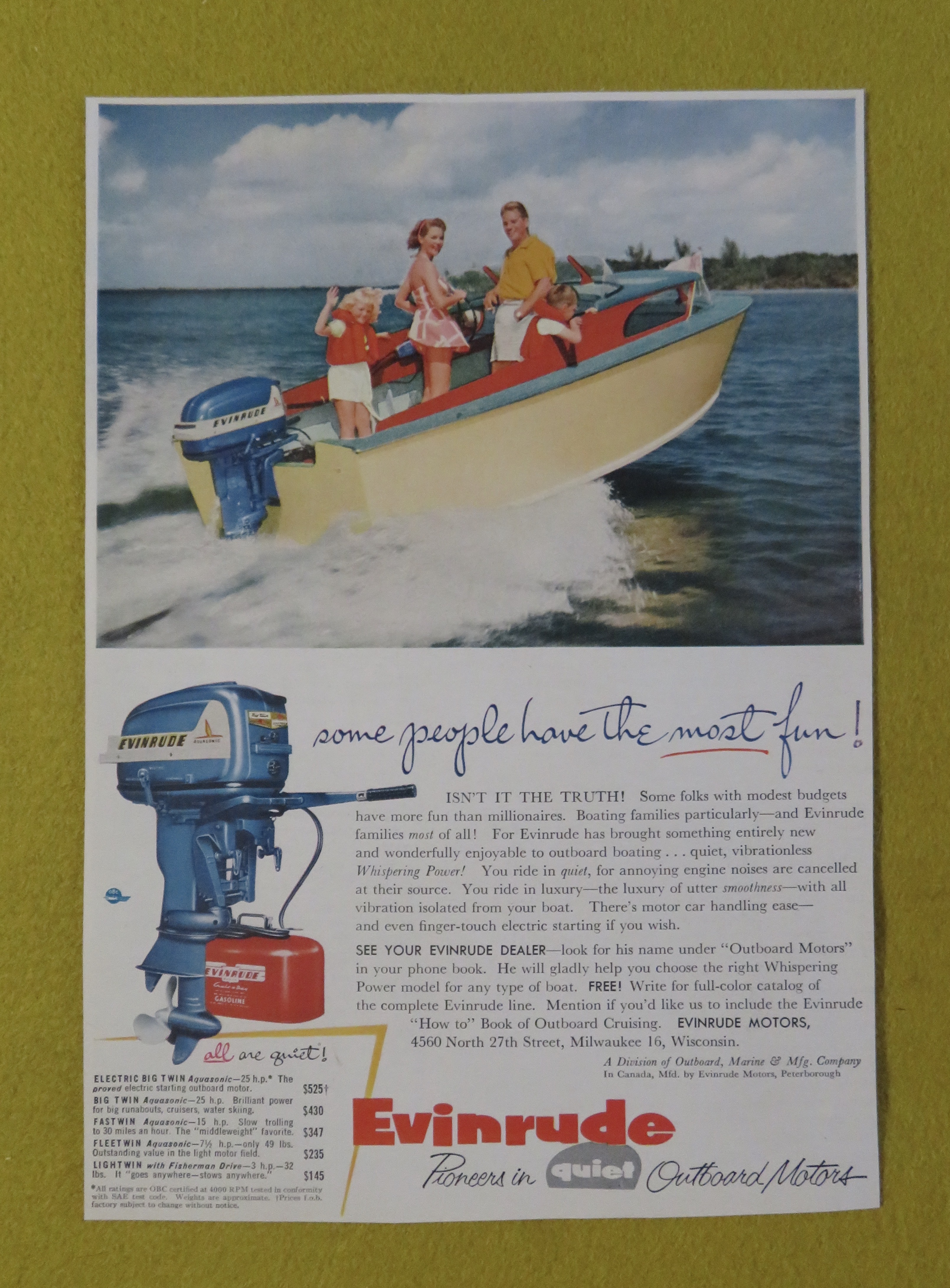 1950 Evinrude Outboard Motors with Family On A Boat