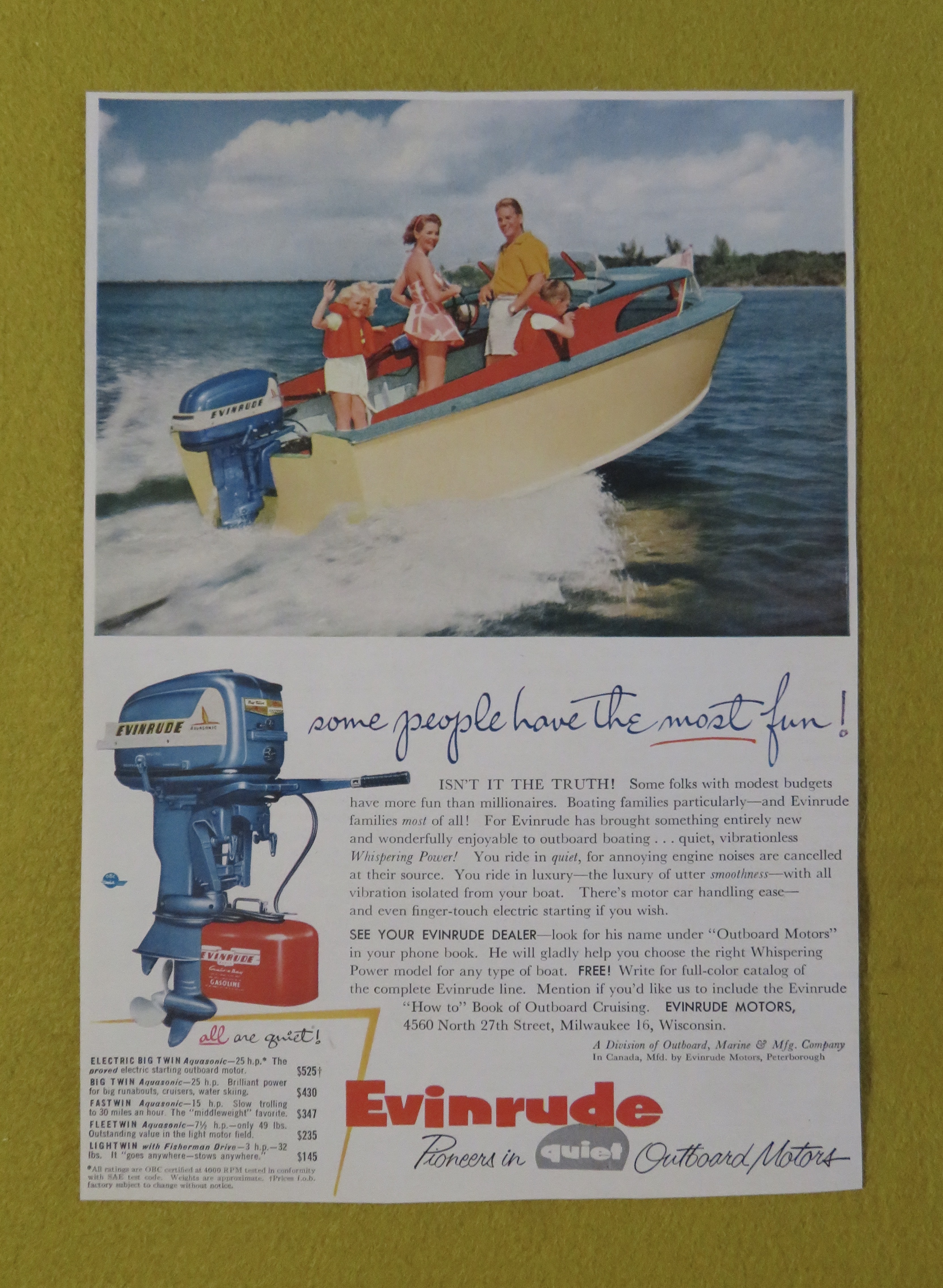 1950 Evinrude Outboard Motors with Family On A Boat