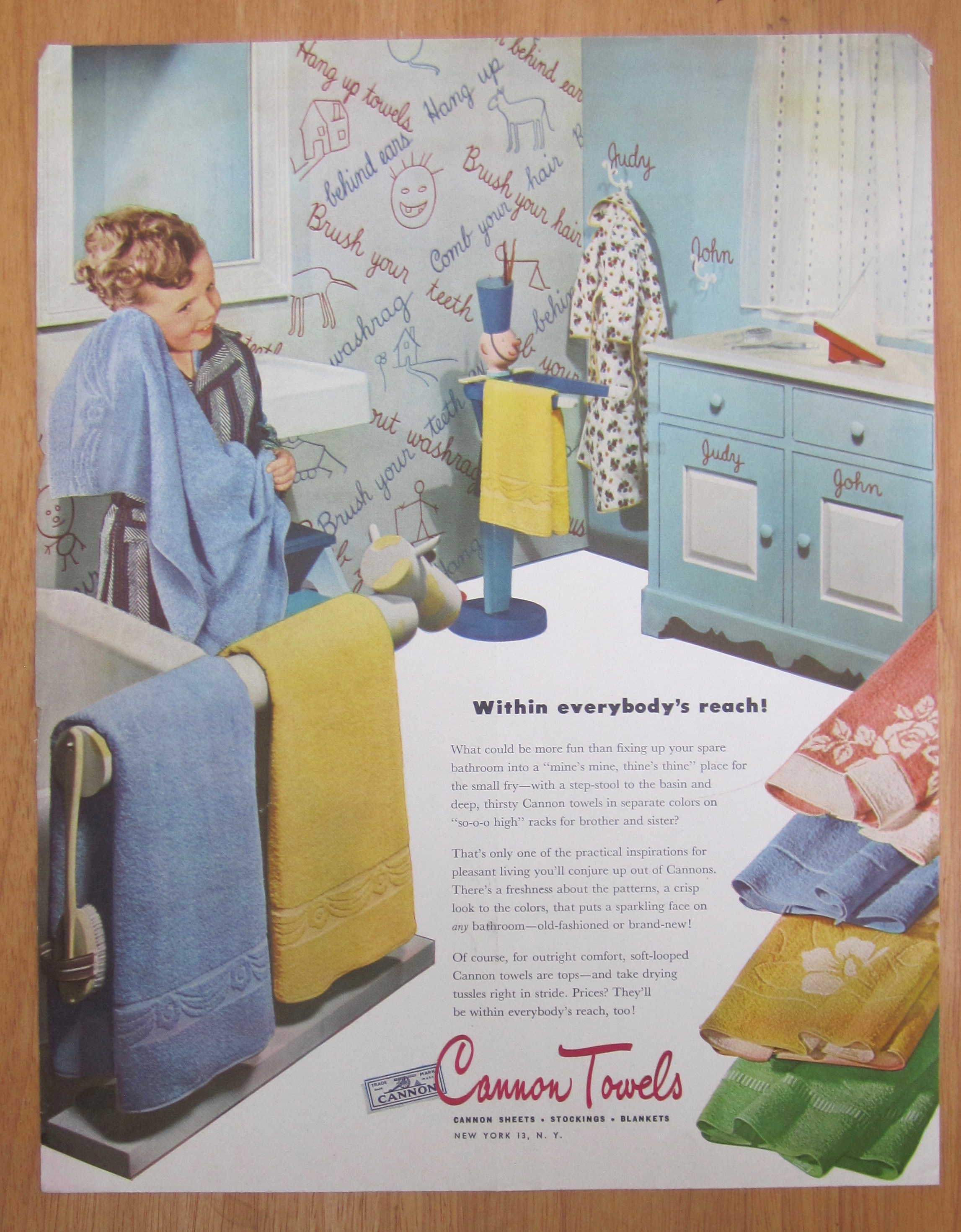 1946 Cannon Towels with Little Boy Drying with Towel