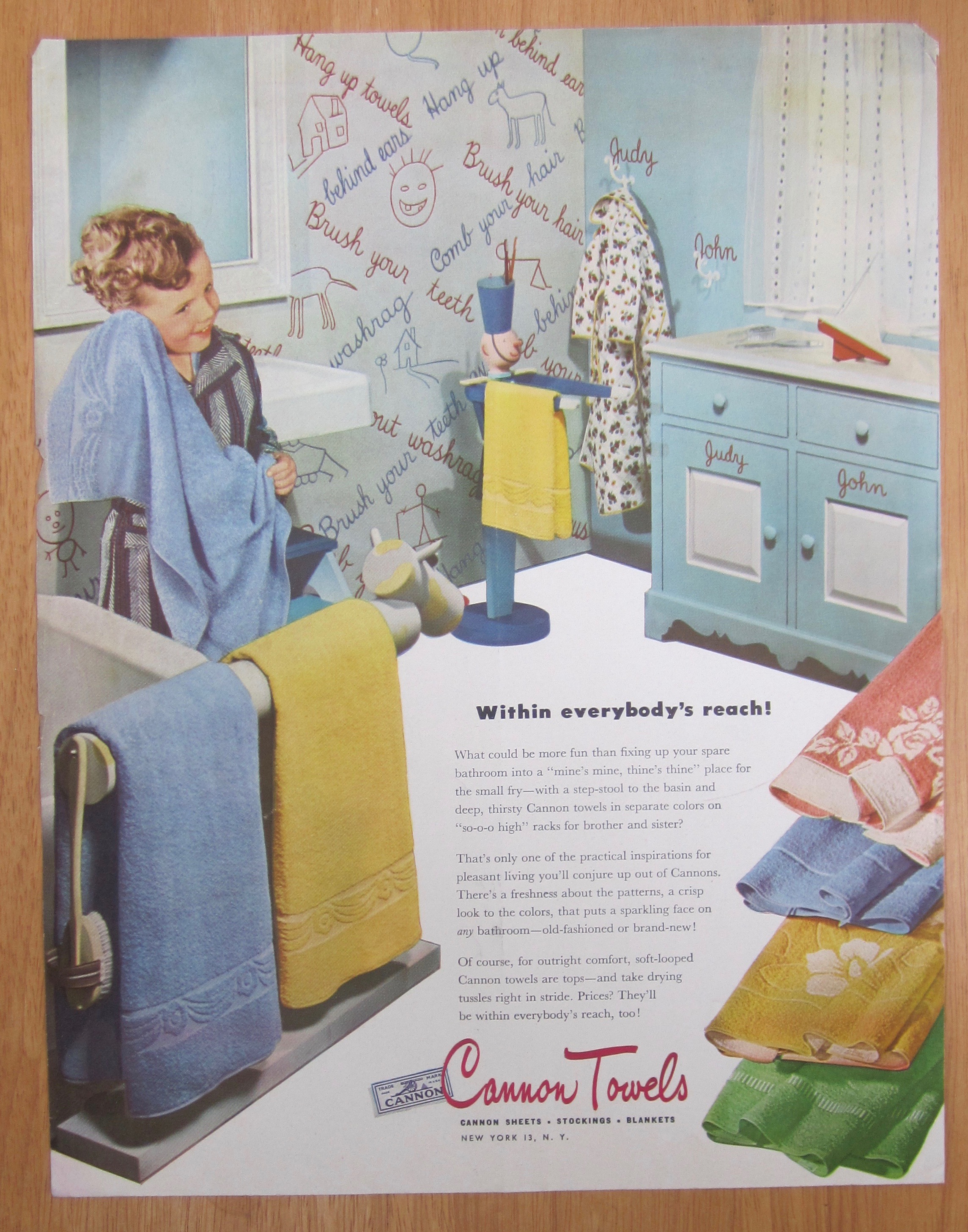 1946 Cannon Towels with Little Boy Drying with Towel