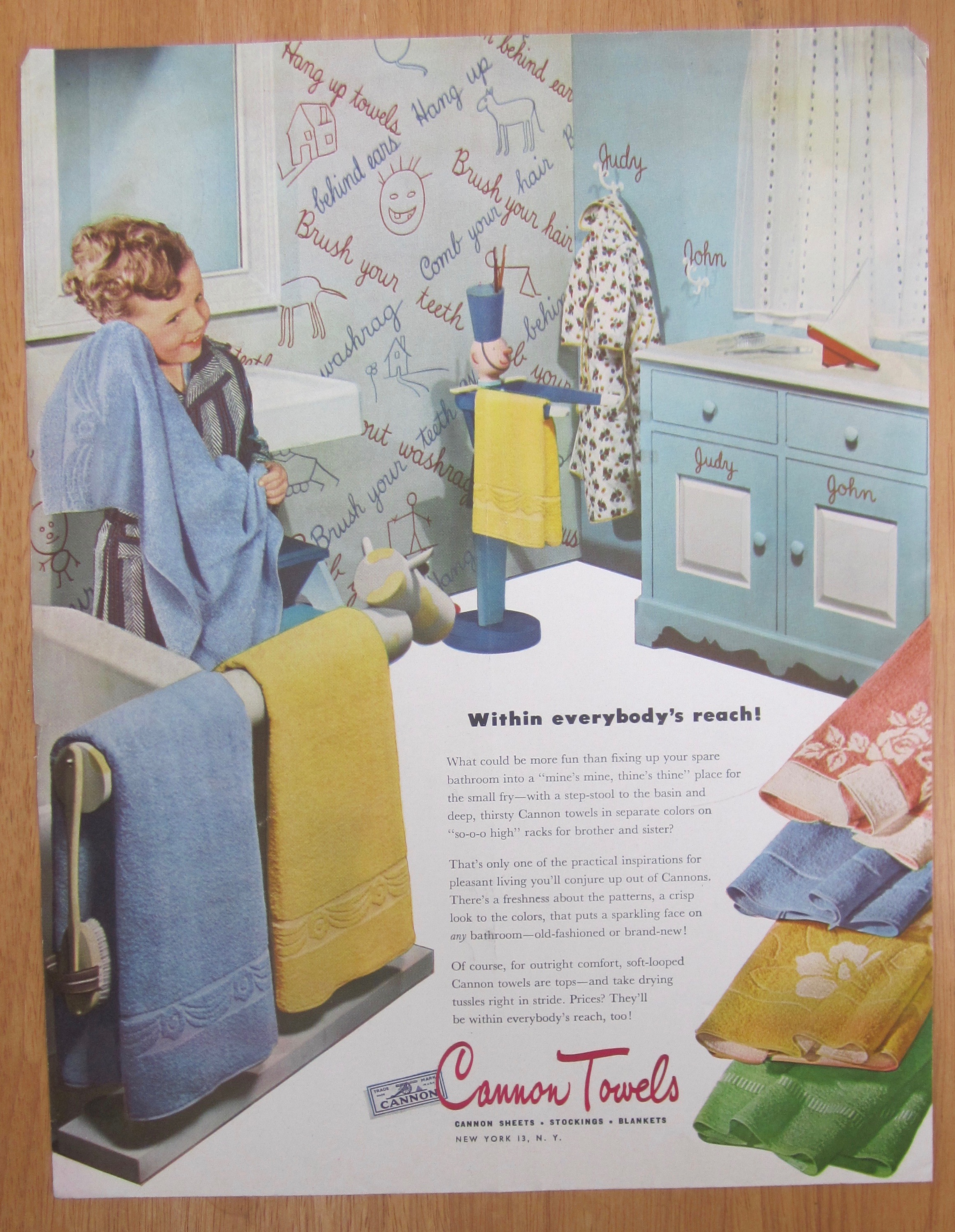 1946 Cannon Towels with Little Boy Drying with Towel