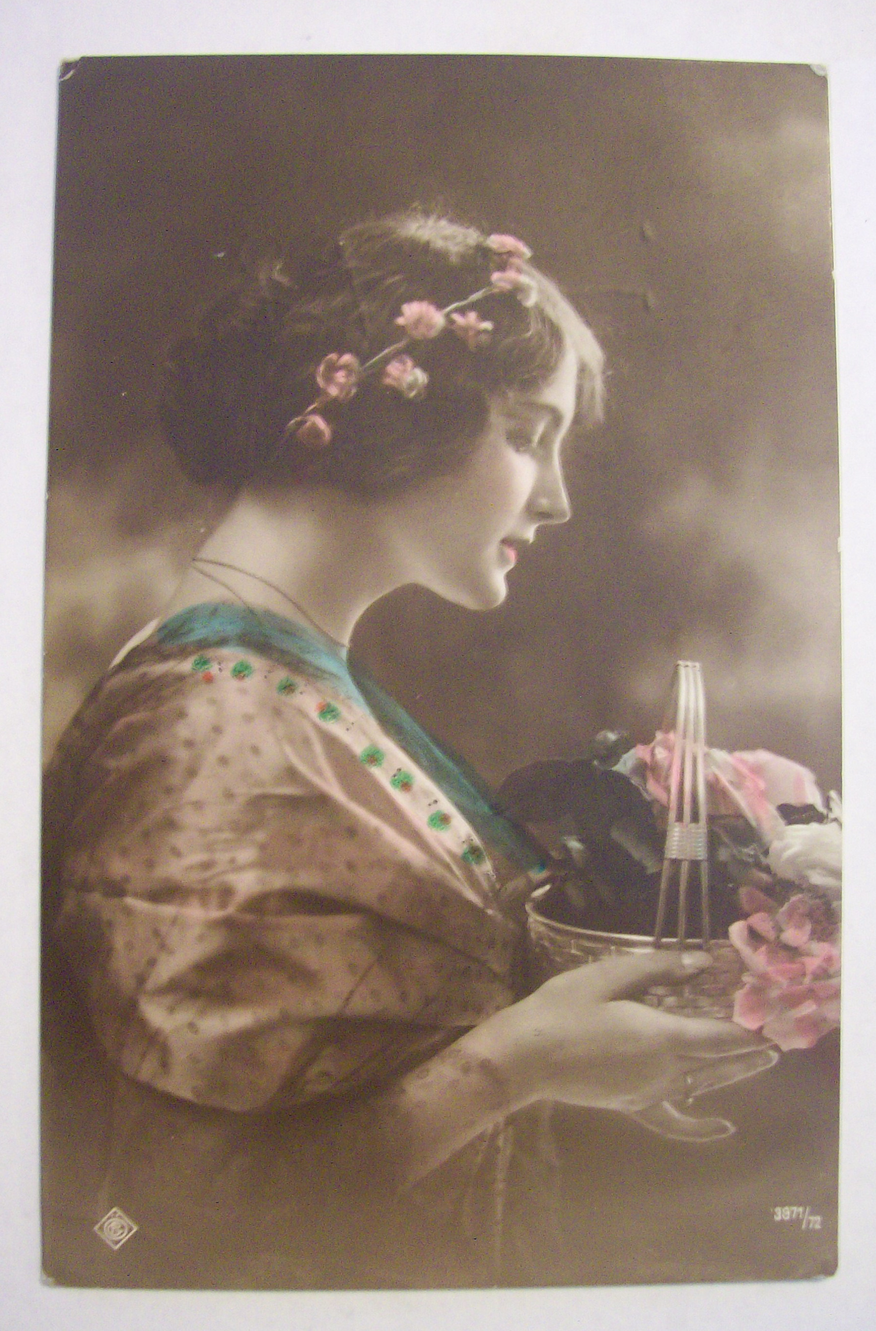 Woman Holding Flower Basket Postcard