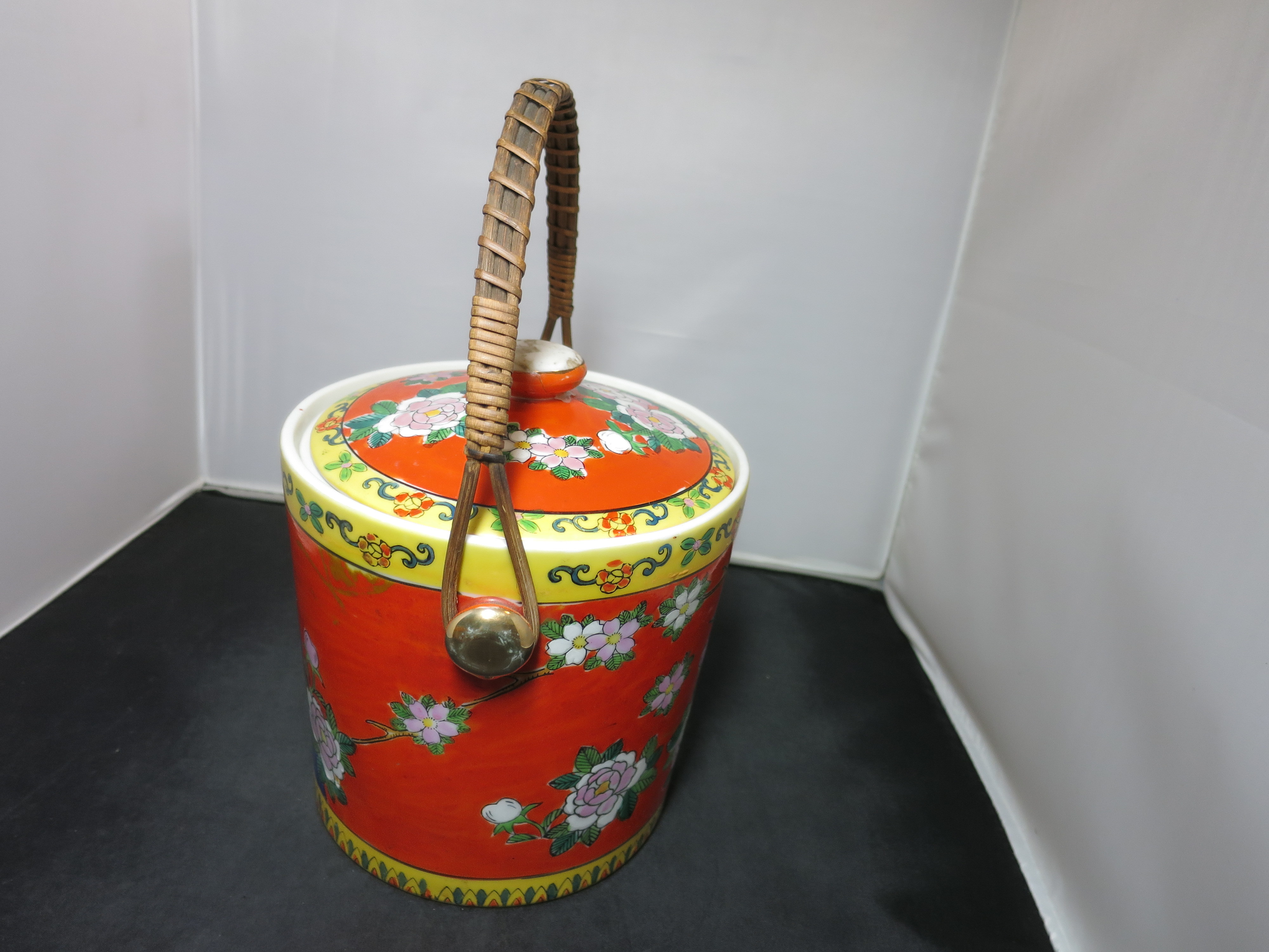Made in Japan Cookie Jar Canister Bird Floral bail handle