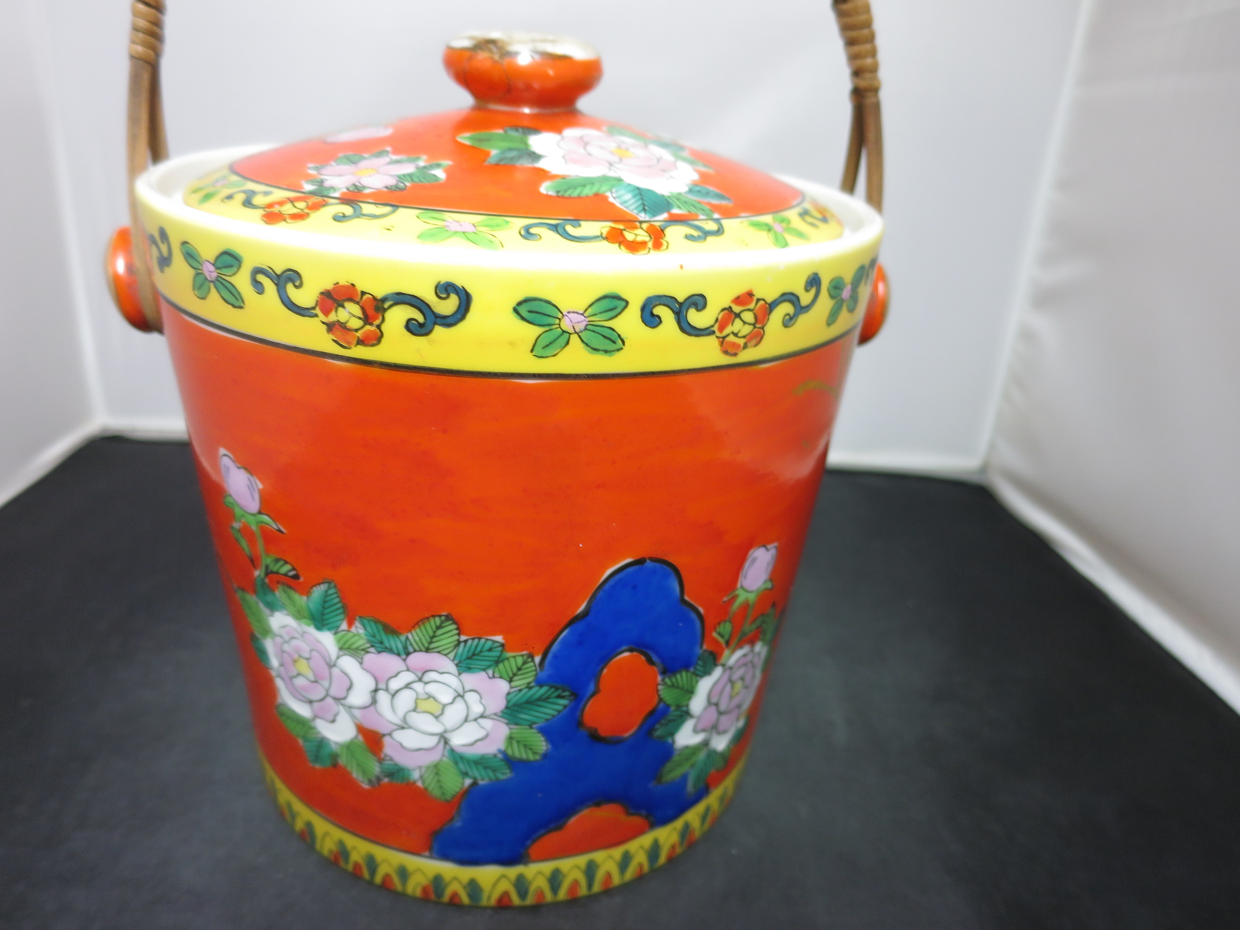 Made in Japan Cookie Jar Canister Bird Floral bail handle