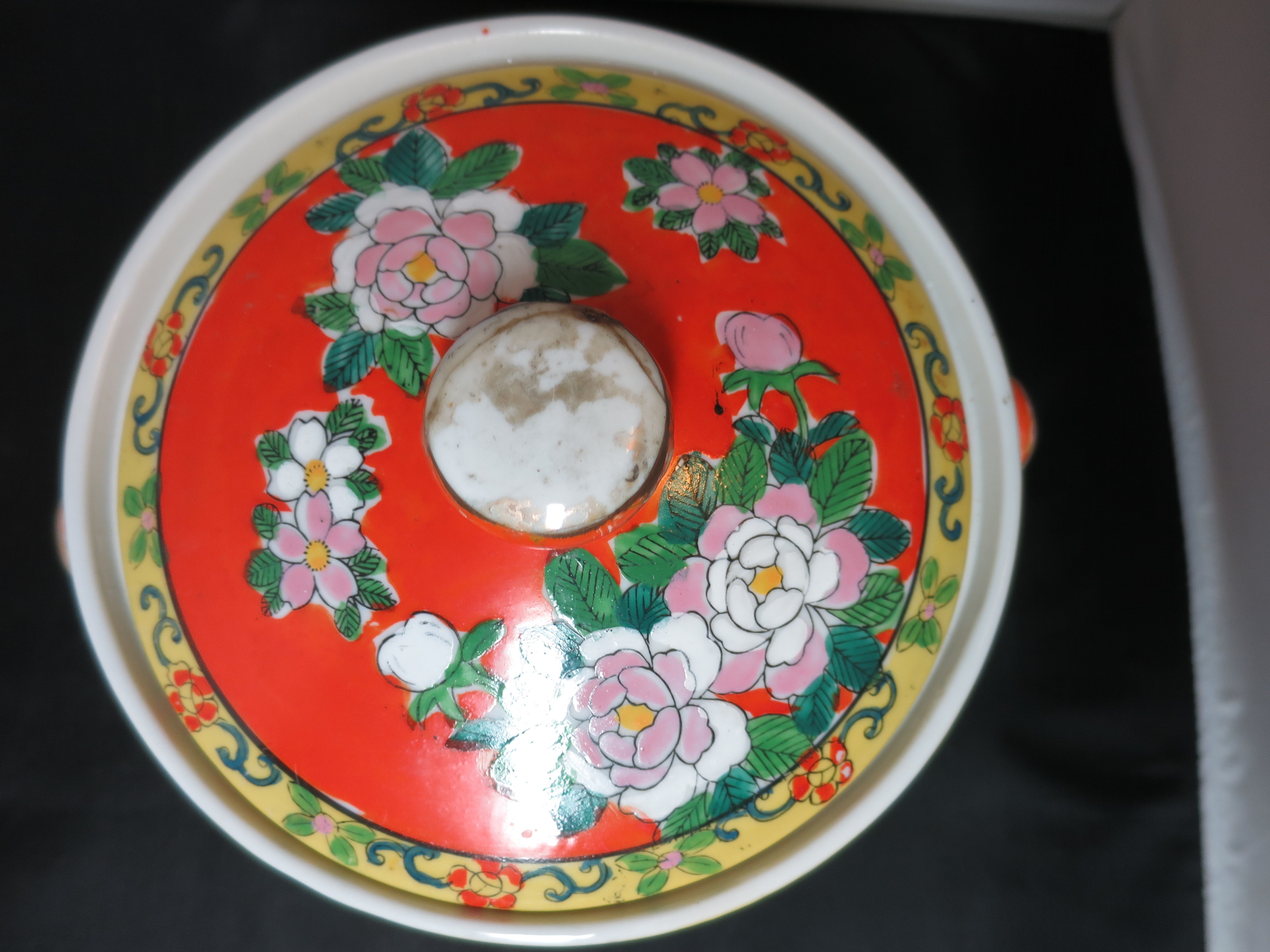Made in Japan Cookie Jar Canister Bird Floral bail handle